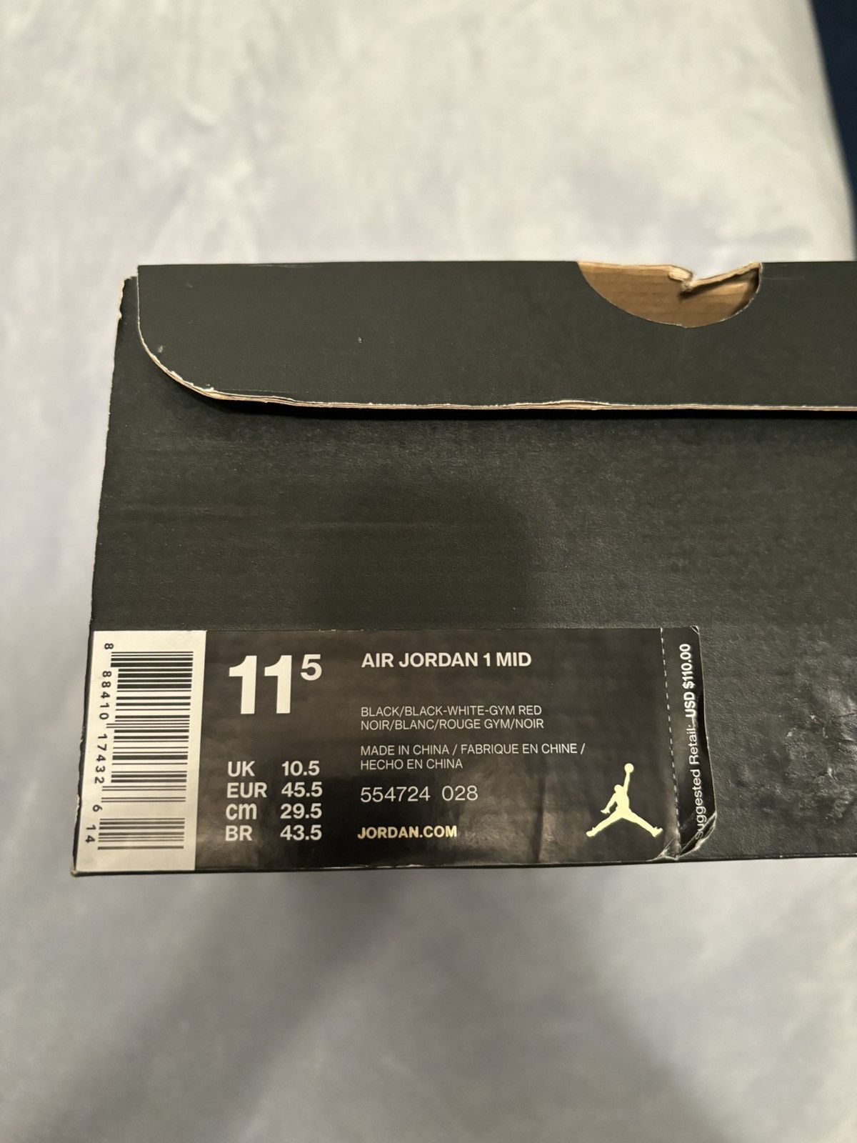 Jordan Brand Air Jordan 1 Mid Black Red 2015 Size 11.5 Size US 11.5 / EU 44-45 - 9 Thumbnail