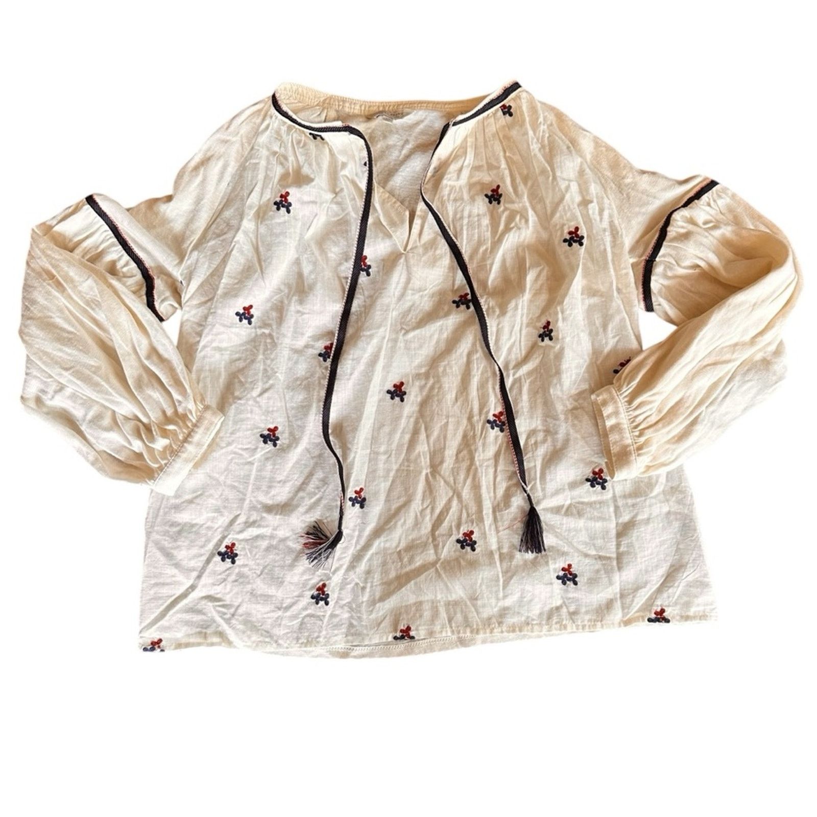 Lucky Brand Lucky Brand Boho Floral Embroidered Blouse – White – Size XS Size XS / US 0-2 / IT 36-38 - 2 Thumbnail