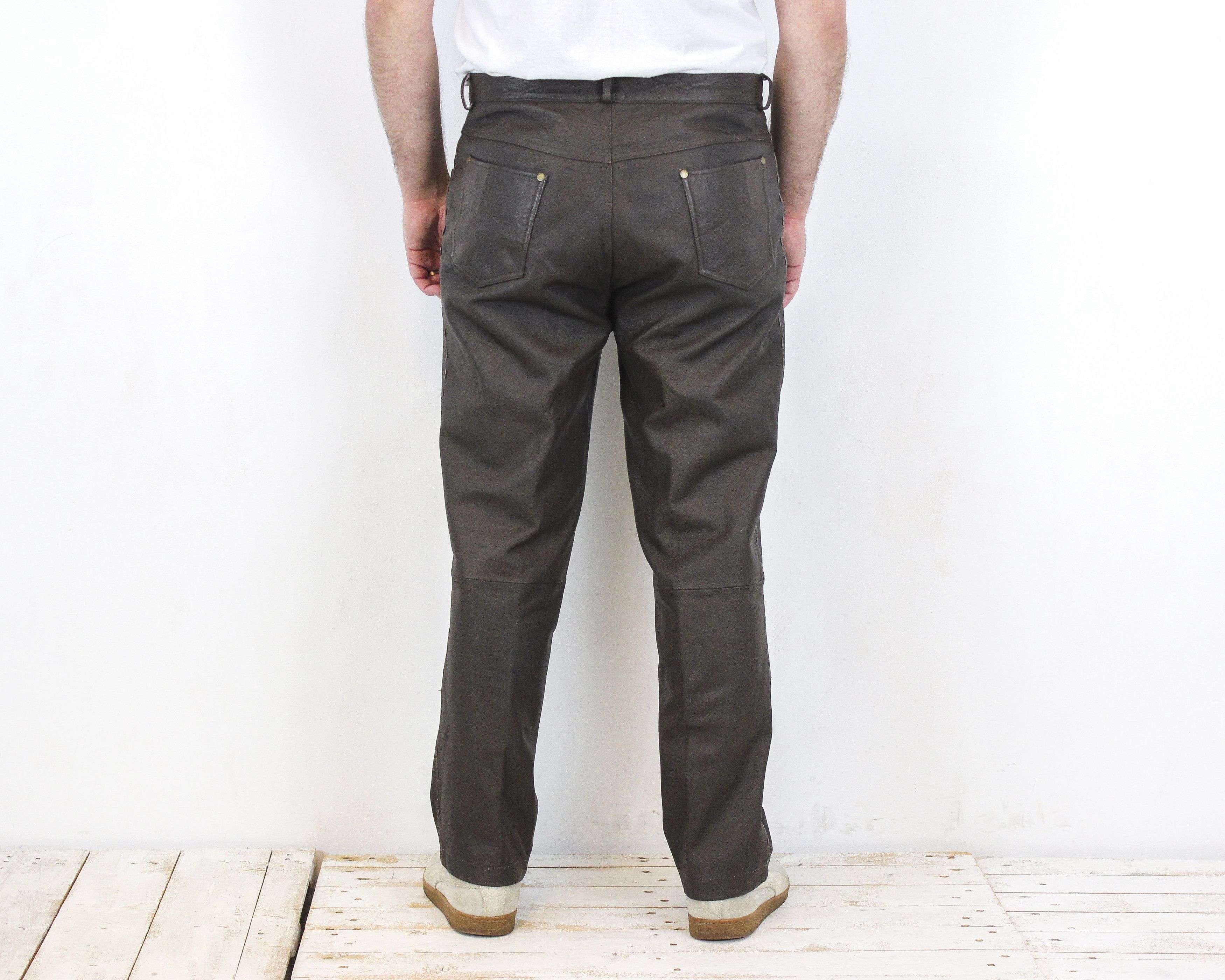 Leather × Vintage John F Gee W38 L32 Reg Straight Leather EU 54 Pants Trousers Size US 38 / EU 54 - 4 Thumbnail