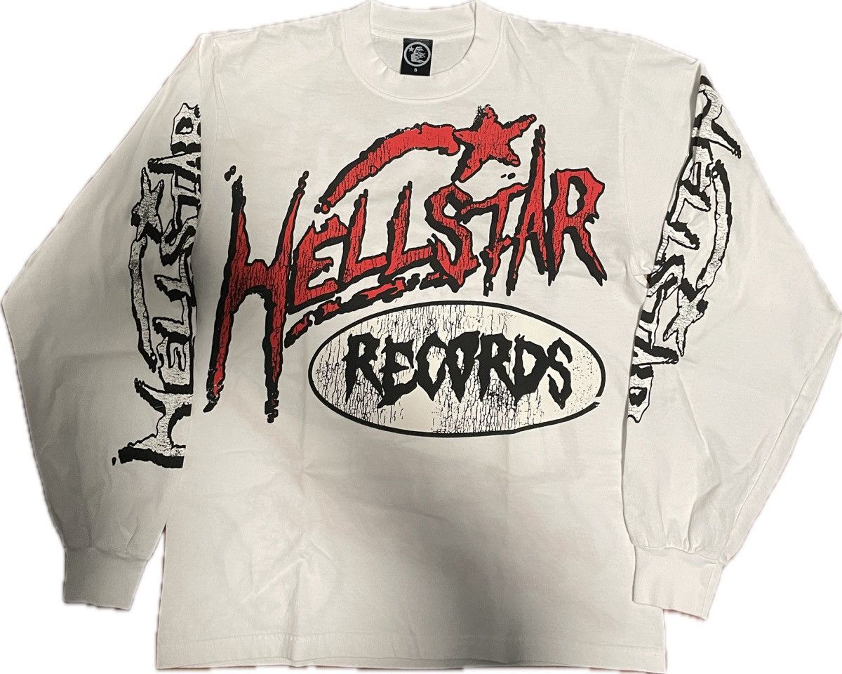 Image of Hellstar Records Heaven Sounds White Red Longsleeve, Men's (Size Small)