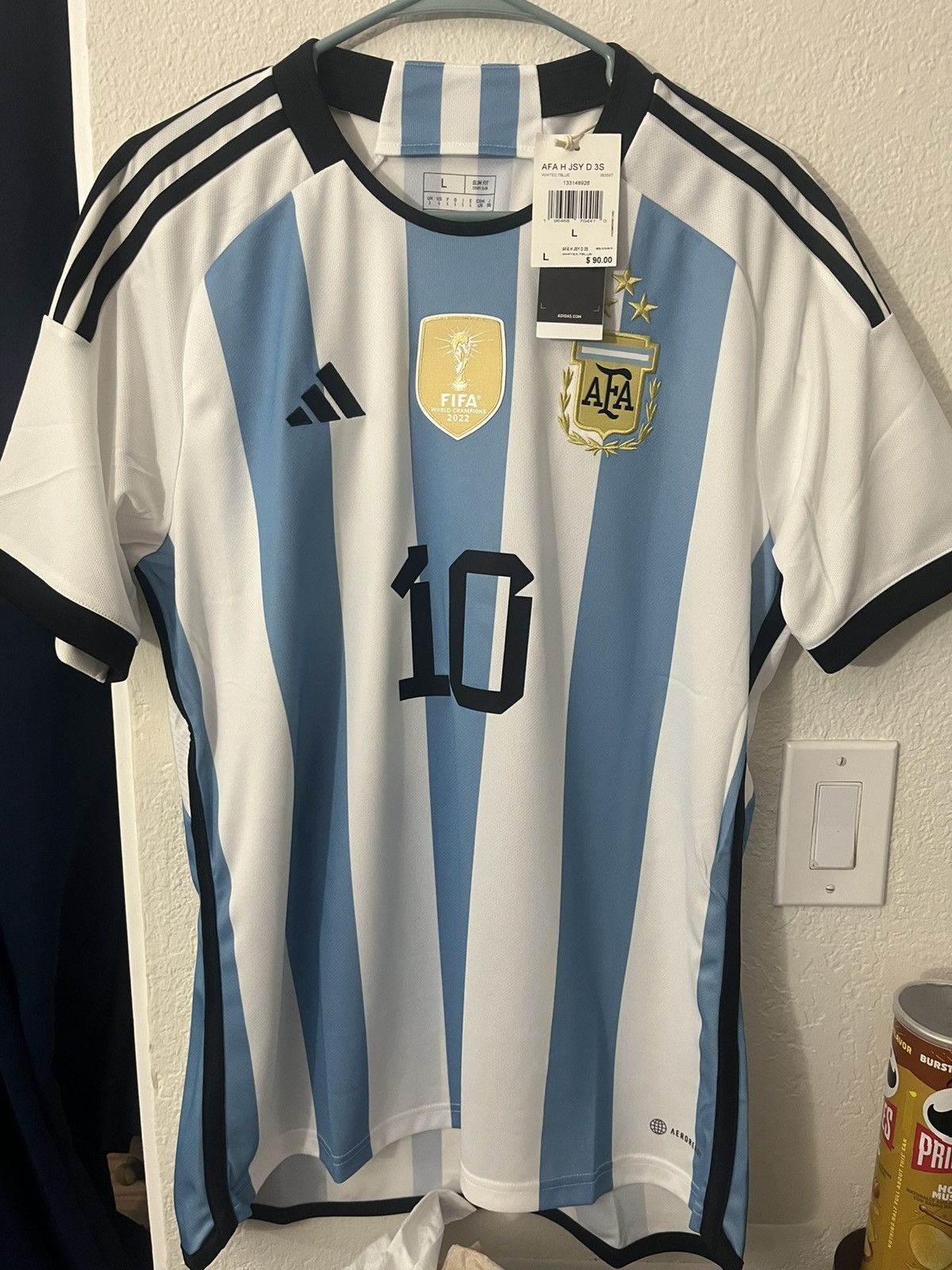 Adidas 2022 2023 Adidas Argentina Home Soccer Jersey Messi 10 Size US L / EU 52-54 / 3 - 1 Thumbnail