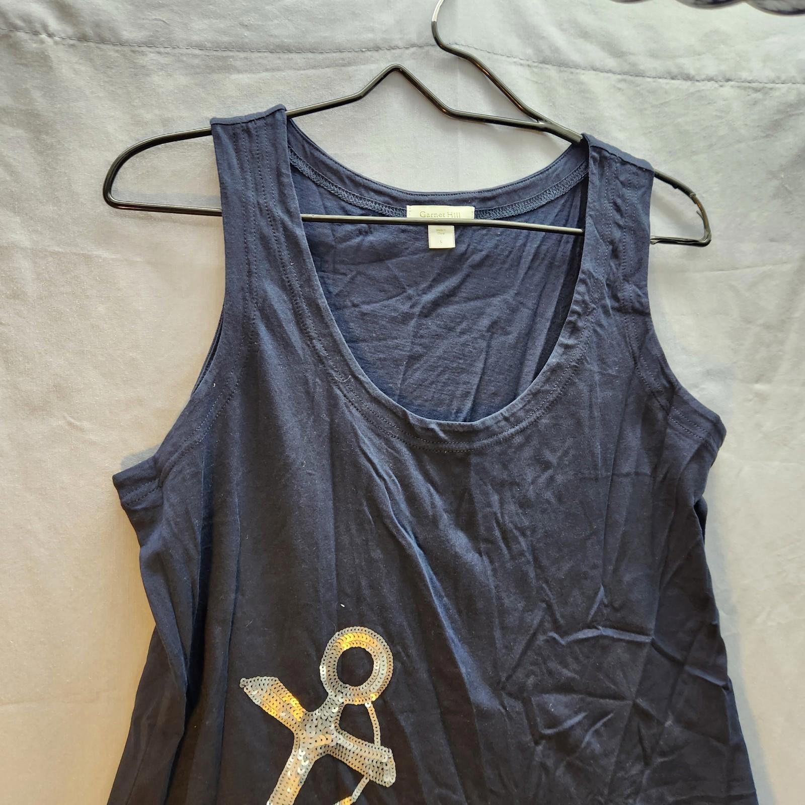 Designer Garnet Hill Sequined Nautical Theme Tank Top Blue Size Large Size L / US 10 / IT 46 - 2 Thumbnail