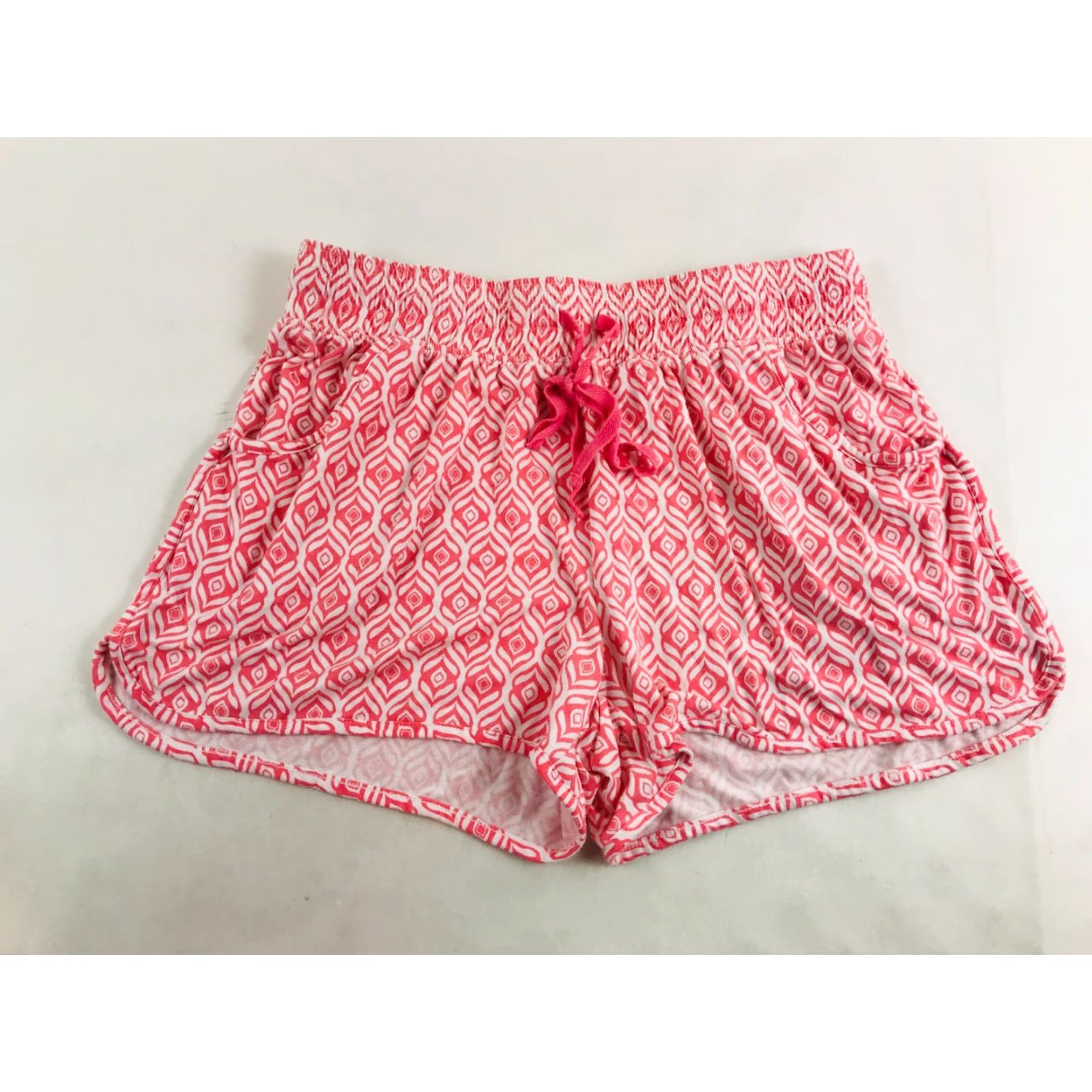 Vintage Cool Girl Shorts Women's XL Pink White Geometric Pattern Pajama Drawstring Shirt Size 40" / US 18 - 2 Thumbnail