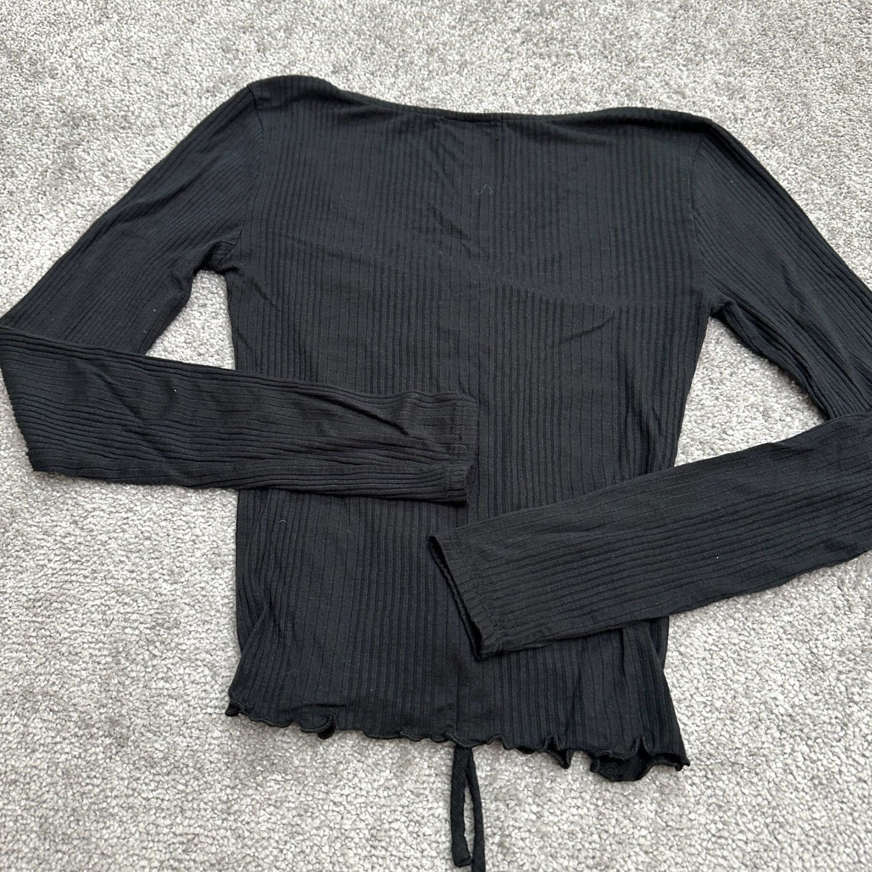 AQUA Aqua Ribbed Knit Ruched Blouse Womens XS Black Long Sleeve Casual Classic Size XS / US 0-2 / IT 36-38 - 3 Thumbnail