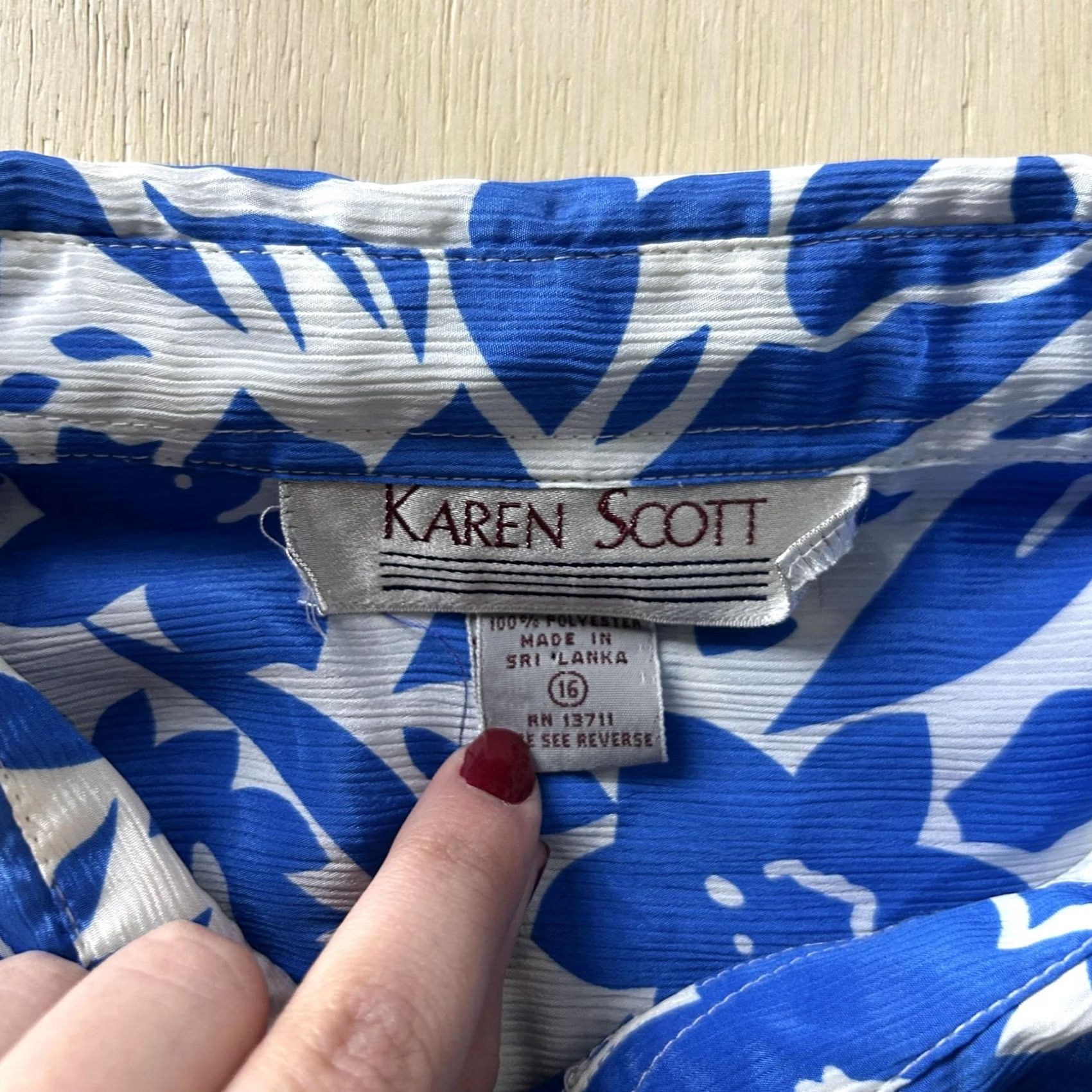 Vintage VINTAGE Karen Scott Button Up Shirt Womens 16 Blue Floral Tropical Short Sleeve Size XXL / US 16-18 / IT 52-54 - 2 Thumbnail
