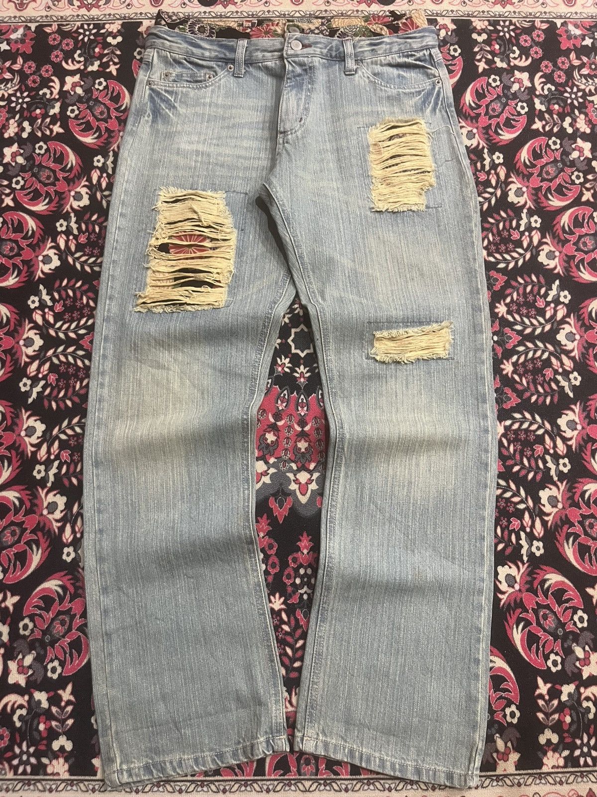 Japanese Brand Vintage Jouer Aux Echecs Double Waist Floral Distressed Jean Size US 30 / EU 46 - 1 Thumbnail