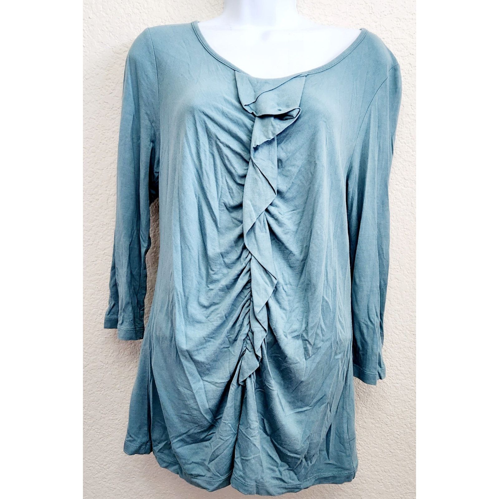 Other Talbots Green Blue Pleated Ruffled Bodice Top Large Soft Size L / US 10 / IT 46 - 1 Thumbnail