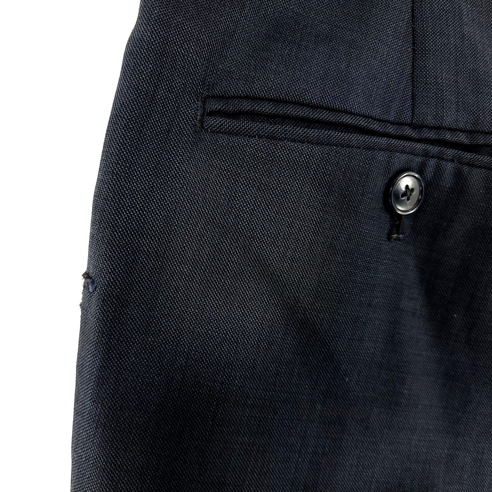 Vintage DAMAGED Unbranded Blue Sharkskin Wool Flat Front High Rise D Size 36R - 3 Thumbnail