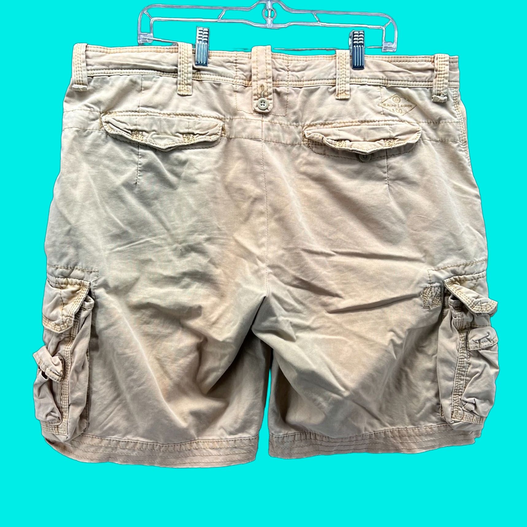 Polo Ralph Lauren VINTAGE Polo Ralph Lauren Shorts Mens 40 Khaki Cargo Tan Beige Cotton Fadded Size US L / EU 52-54 / 3 - 1 Thumbnail