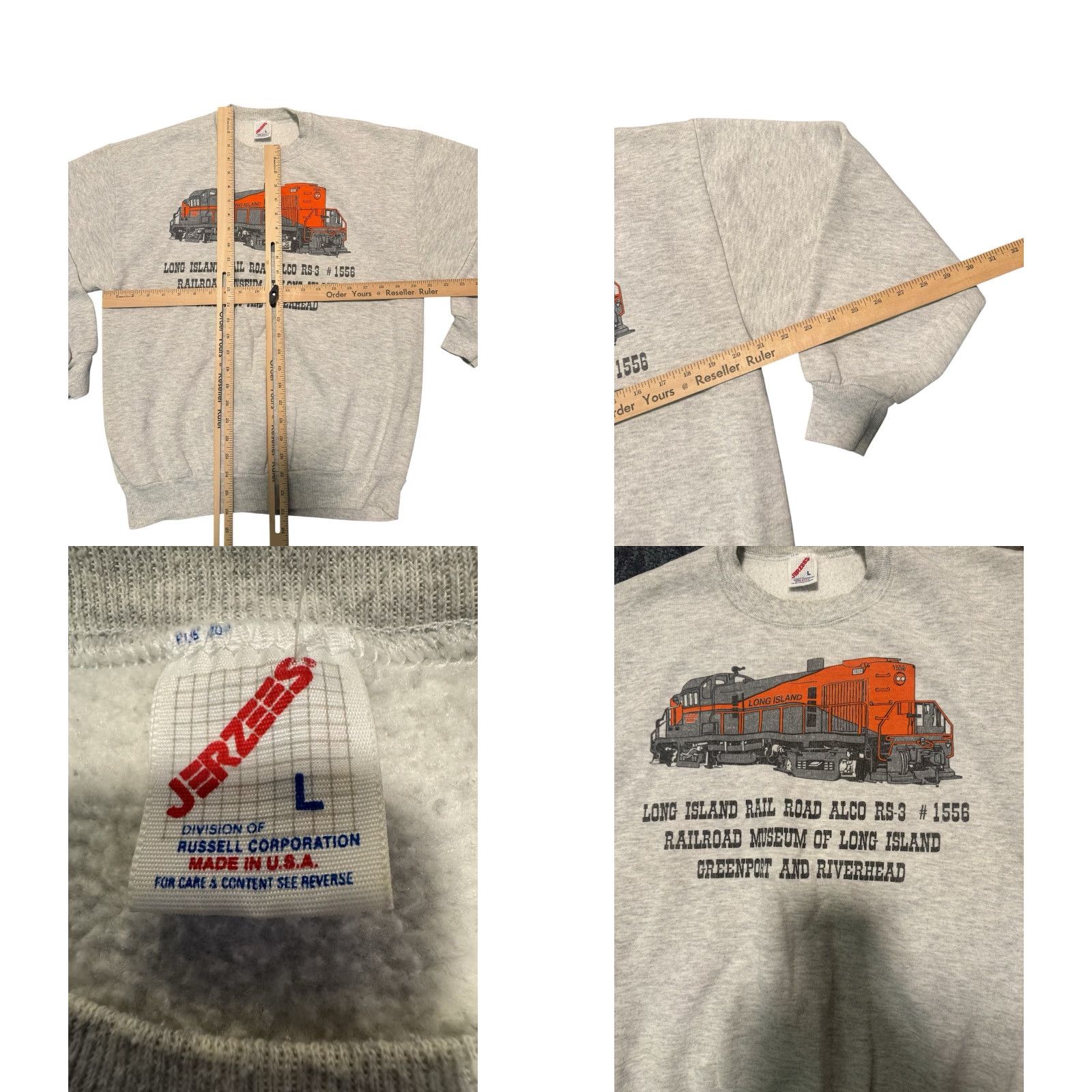 Jerzees VINTAGE Long Island Railroad (LIRR) ALCO RS-3 #1556 GRAY Sweatshirt L Navy Jersey Jerzees Unisex Adults Crew Neck Pullover Graphic Print Train 90s USA Size US L / EU 52-54 / 3 - 9 Thumbnail