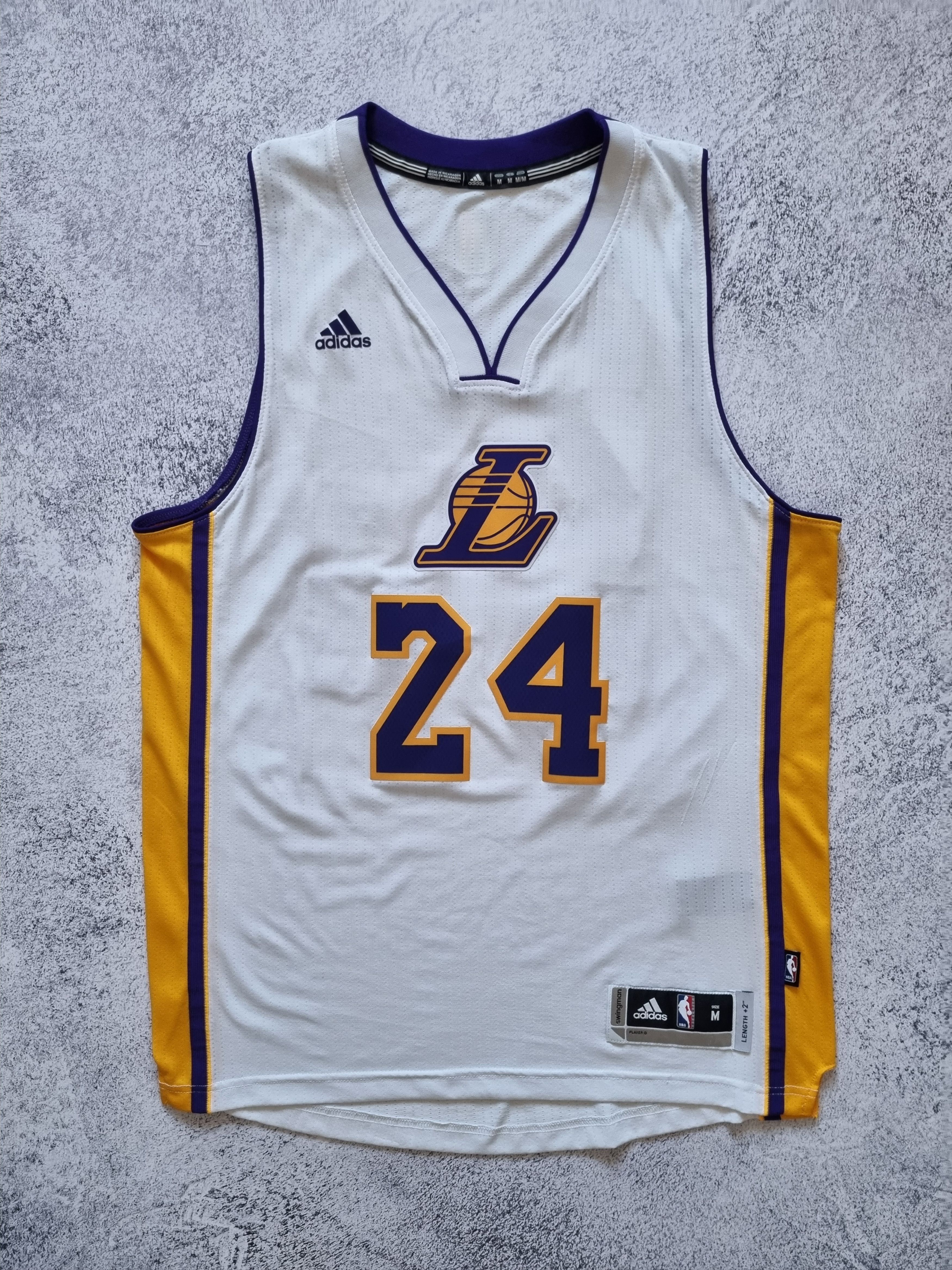 image of Vintage 2014 Adidas Lakers Kobe Bryant Swingman Jersey in White/Purple/Yellow, Men's (Size Medium)