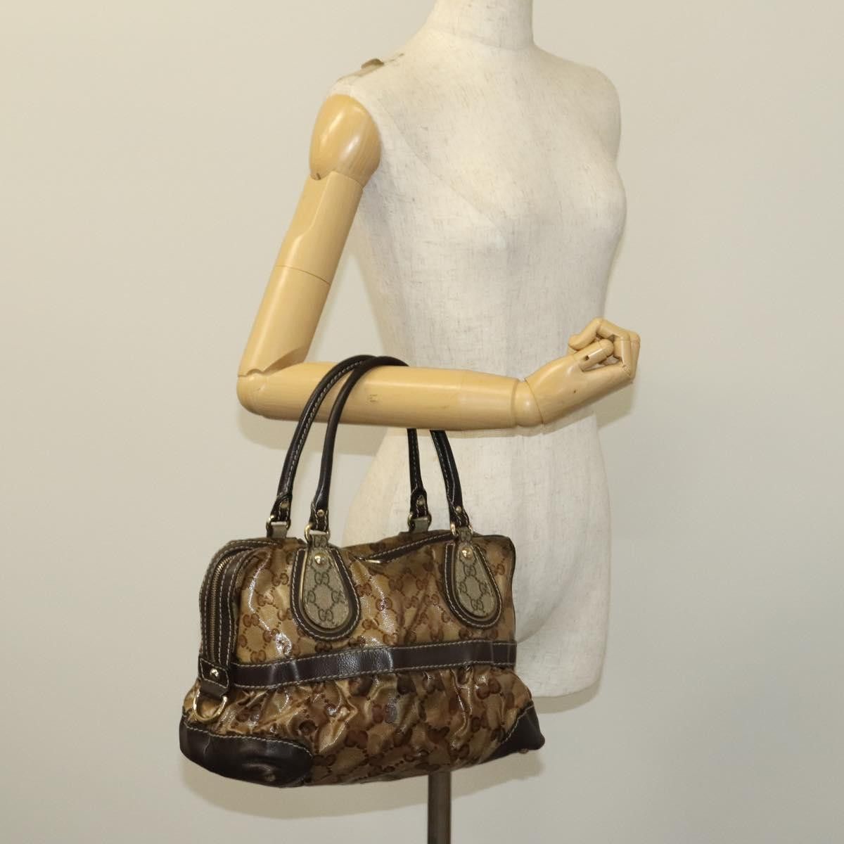 Gucci GUCCI GG Crystal Hand Bag Coated Canvas Brown Gold Size ONE SIZE - 21 Thumbnail