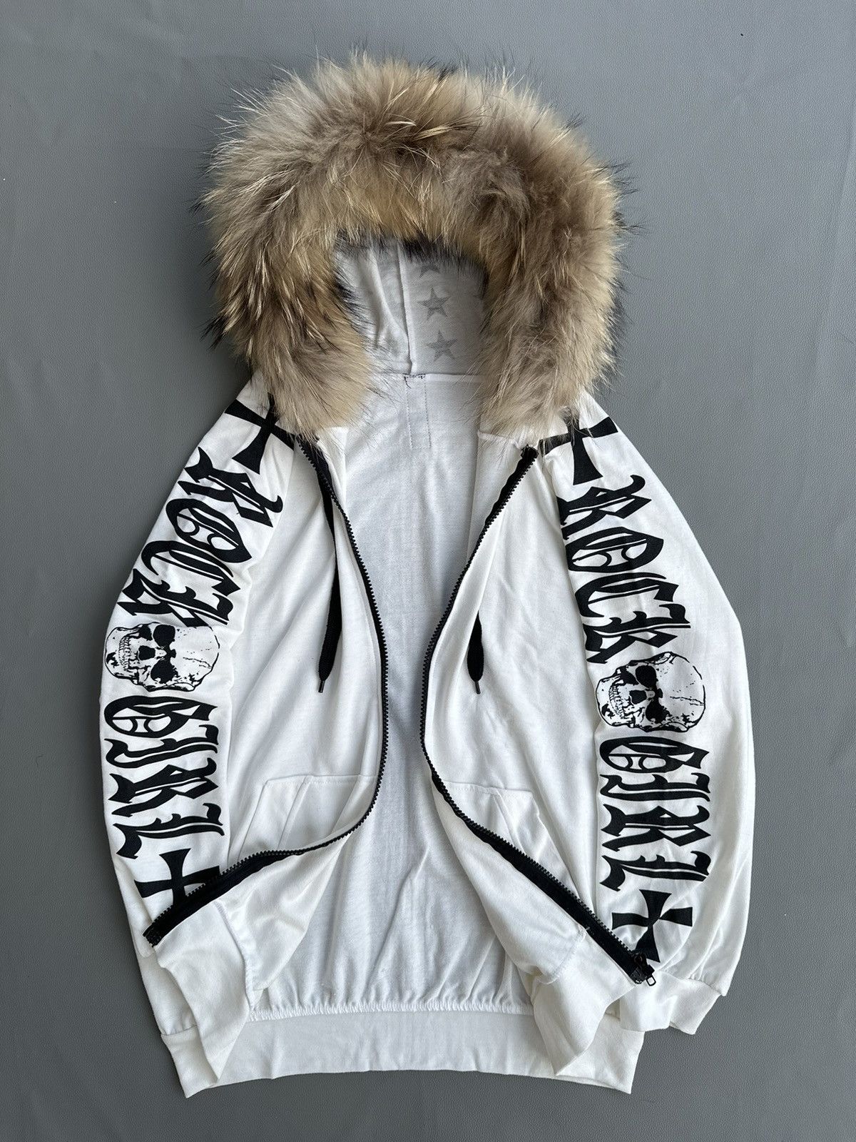20471120 ROCK GIRL SKULL AND STARS BOXY ZIP FUR HOODIE LGB PUNK STYLE Size L / US 10 / IT 46 - 6 Thumbnail
