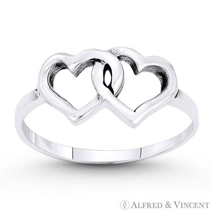 Other Double Heart Charm Promise Ring in .925 Sterling Silver Size ONE SIZE - 1 Preview