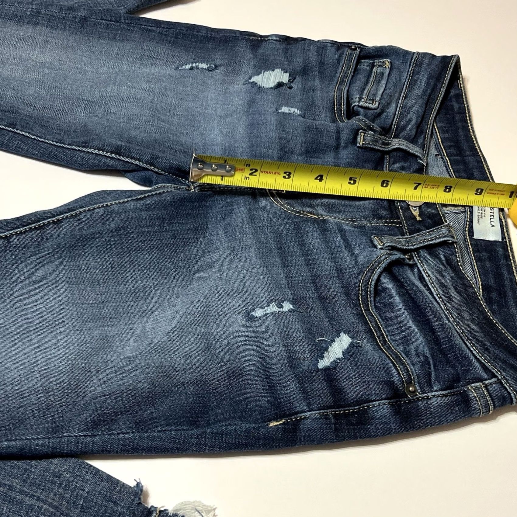 BKE BKE Stella Jeans Slim Distressed Blue 27x27 Womens Skinny Low Rise Zip Pocket Denim Stretch fringE Size 27" / US 4 / IT 40 - 4 Thumbnail