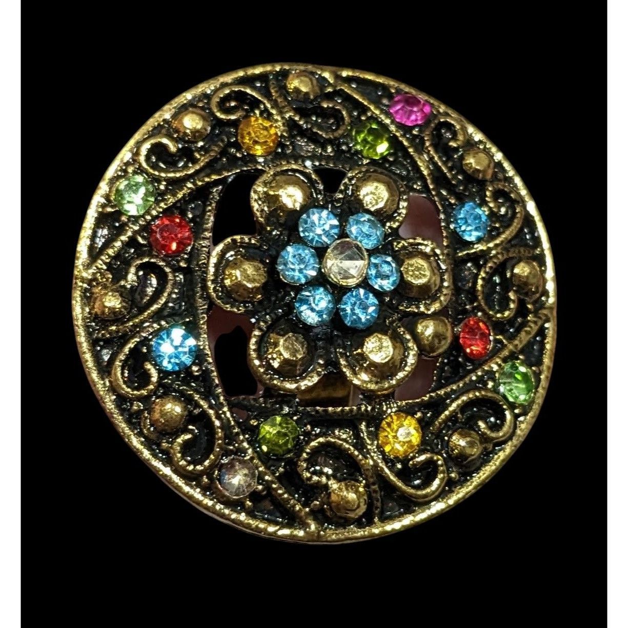 Other Floral Glam Shield Ring Gold Tone With Rainbow Rhinestones Size ONE SIZE - 2 Thumbnail