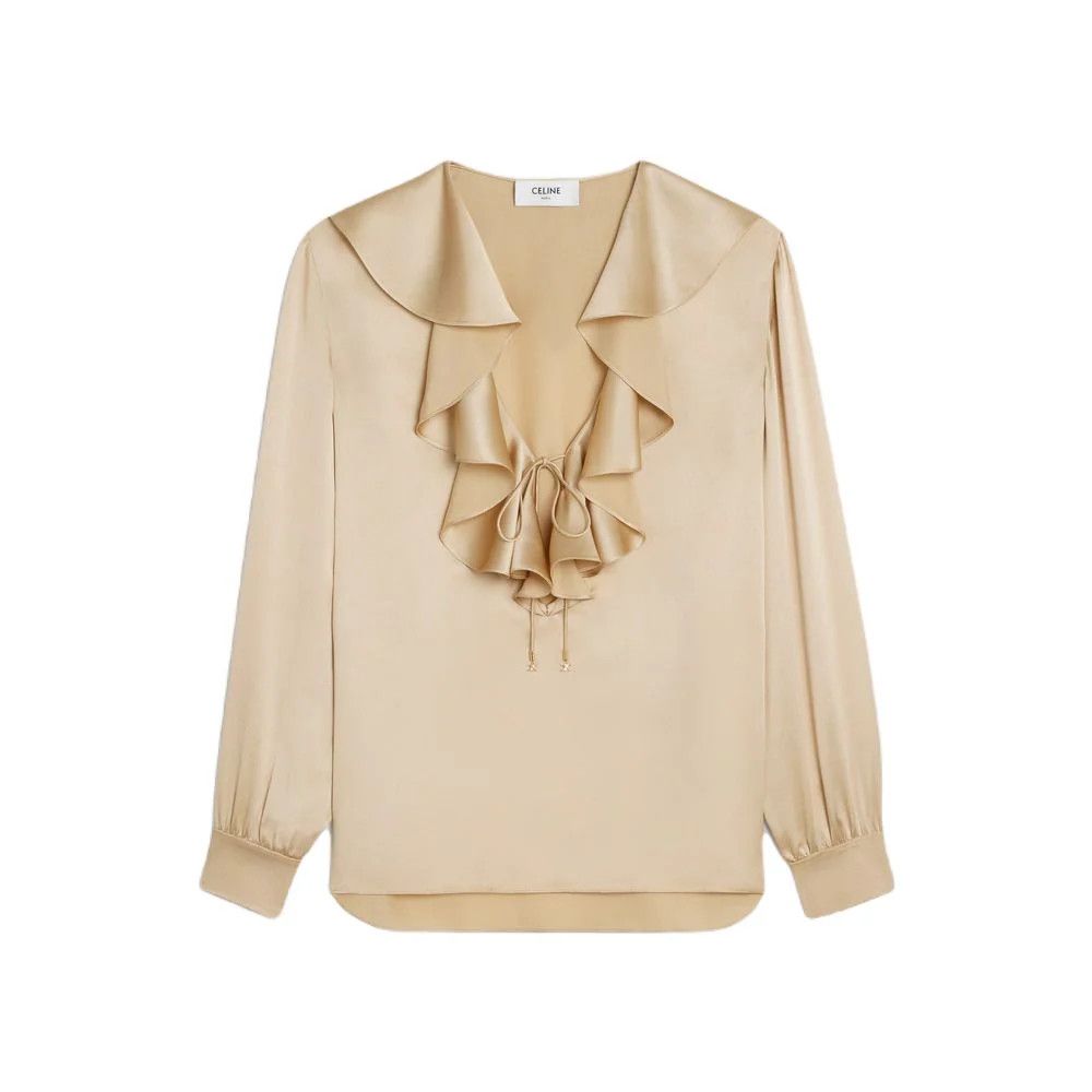 o1bcso1str0824 Blouse With Jabot In Satin Crepe in Champagne