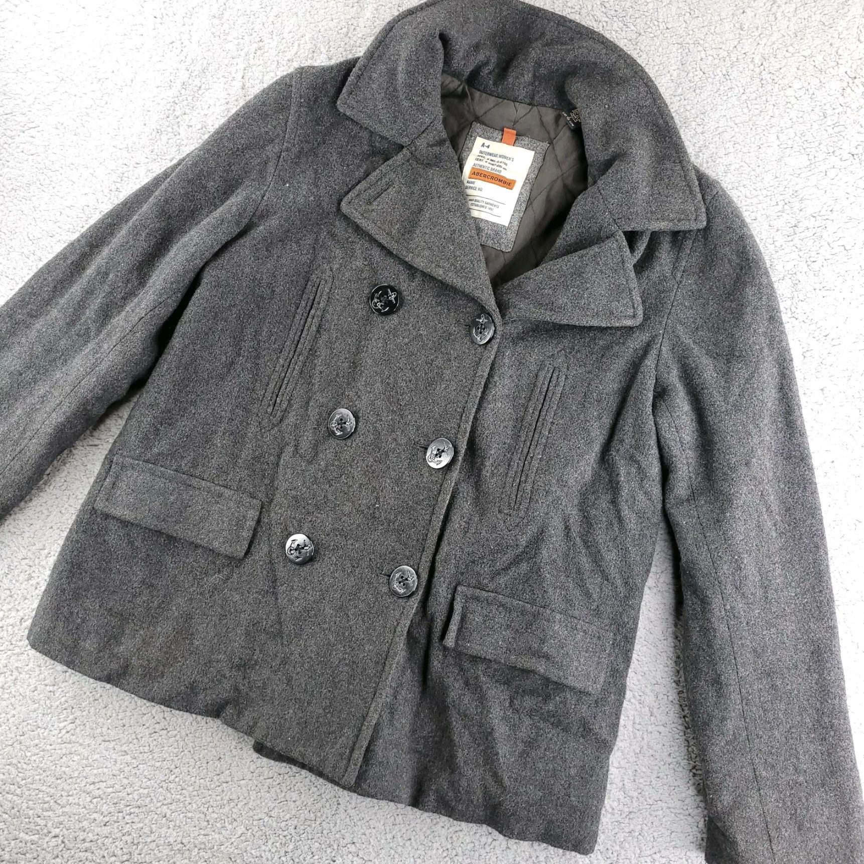 Abercrombie & Fitch Abercrombie & Fitch Pea Coat Womens Large Wool Gray Overcoat Size L / US 10 / IT 46 - 2 Thumbnail