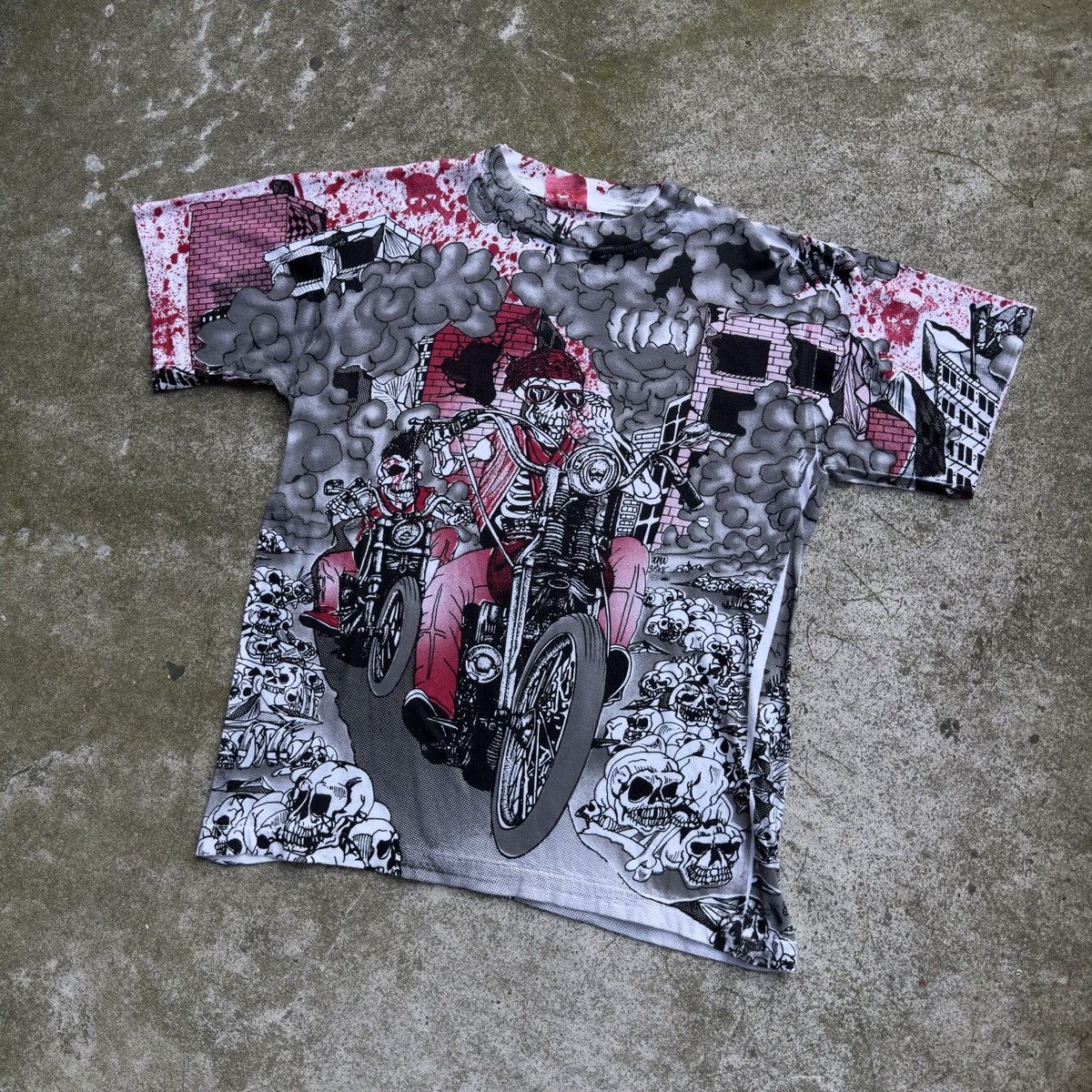 Vintage Vintage 90s Skeleton Biker Flame Tee ERD Grunge Balenciaga Size US S / EU 44-46 / 1 - 6 Thumbnail