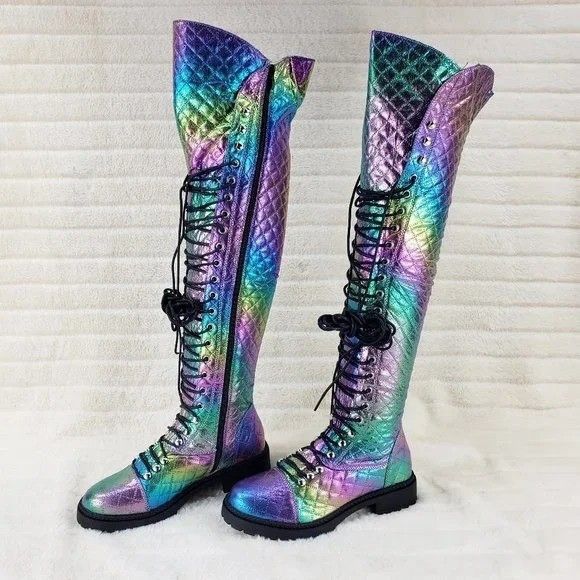Other Travis Festive Quilted Metallic Rainbow Corset Lace Over the Size US 7 / IT 37 - 6 Thumbnail