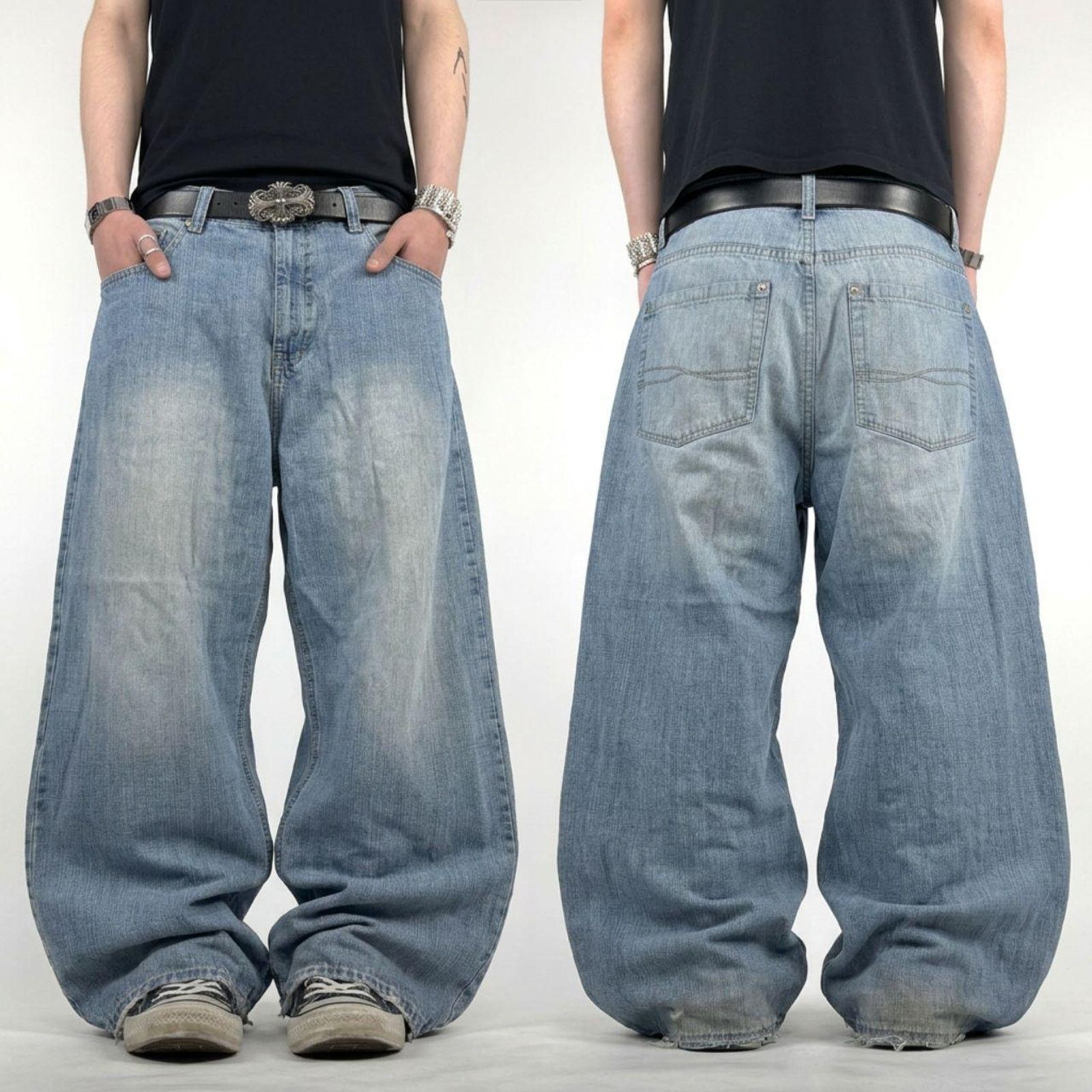 Vintage y2k grunge baggy wide leg archive skater faded jeans
