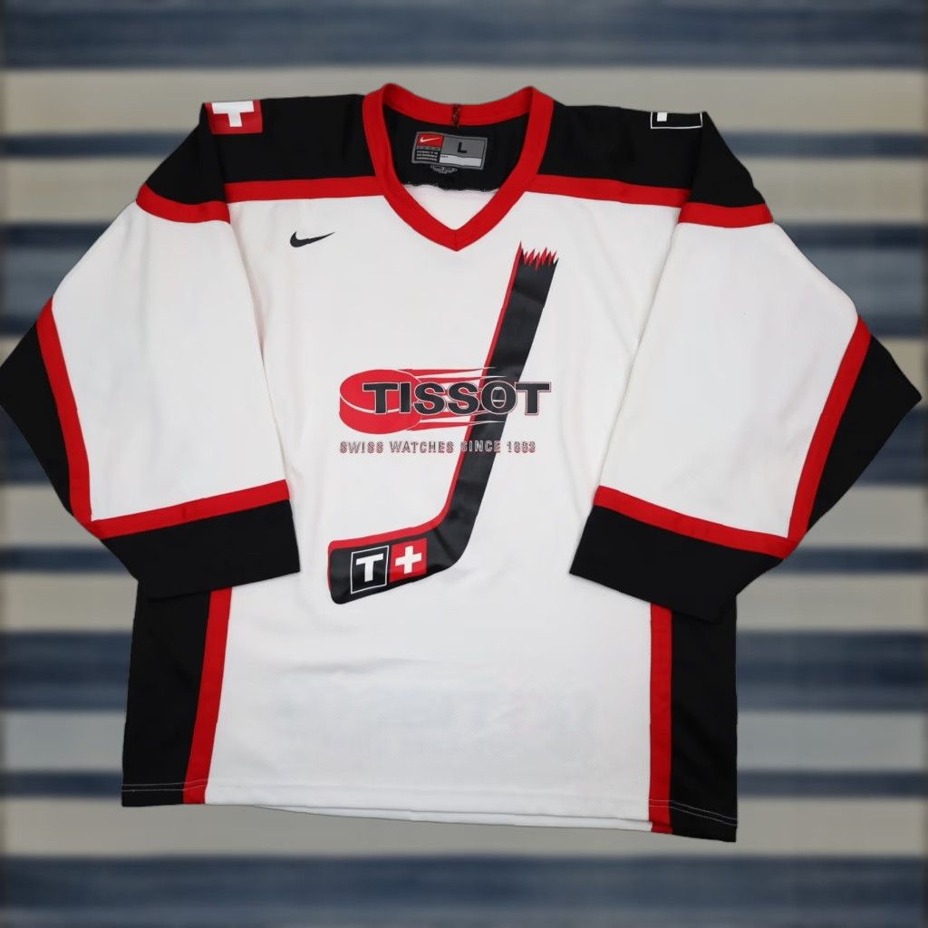 VINTAGE Nike x Tissot Watches Mens Large Hockey Jersey White Nike Jersey Mens Large White Hockey Jersey Sportswear