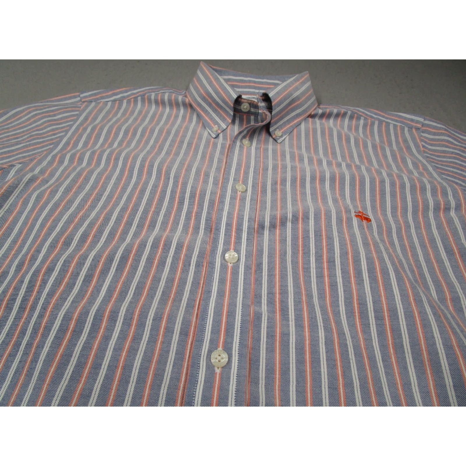 Brooks Brothers BROOKS BROTHERS Dress Shirt Men L Blue Orange Striped Supima Non-Iron Button-Down Collar Vintage: No Size 42R - 2 Thumbnail