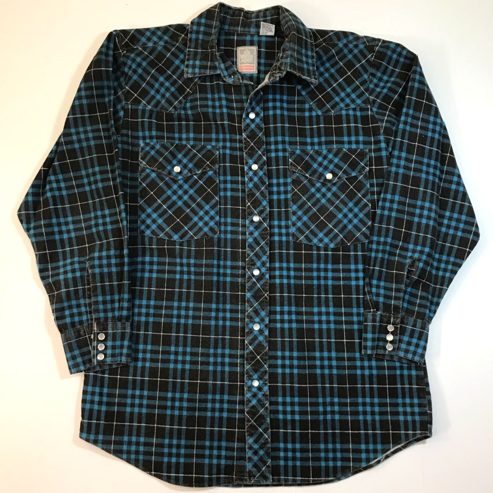 Vintage VINTAGE Outdoor Exchange Flannel Shirt Men M Blue Plaid Pocket Snap Button Up Casual 90s Outdoor Mens Size US M / EU 48-50 / 2 - 2 Thumbnail