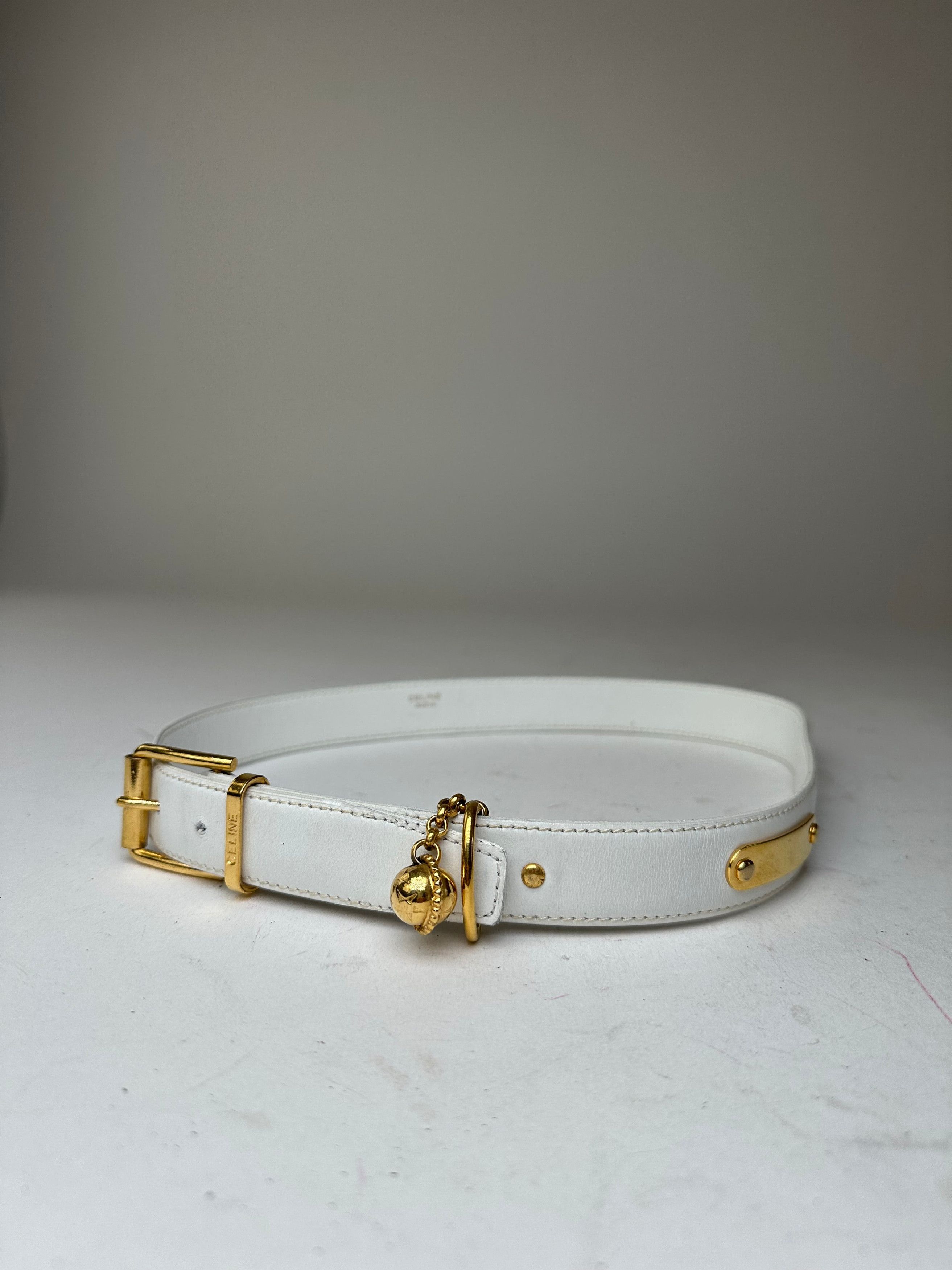 Celine Vintage Belt White Leather Size ONE SIZE - 1 Thumbnail