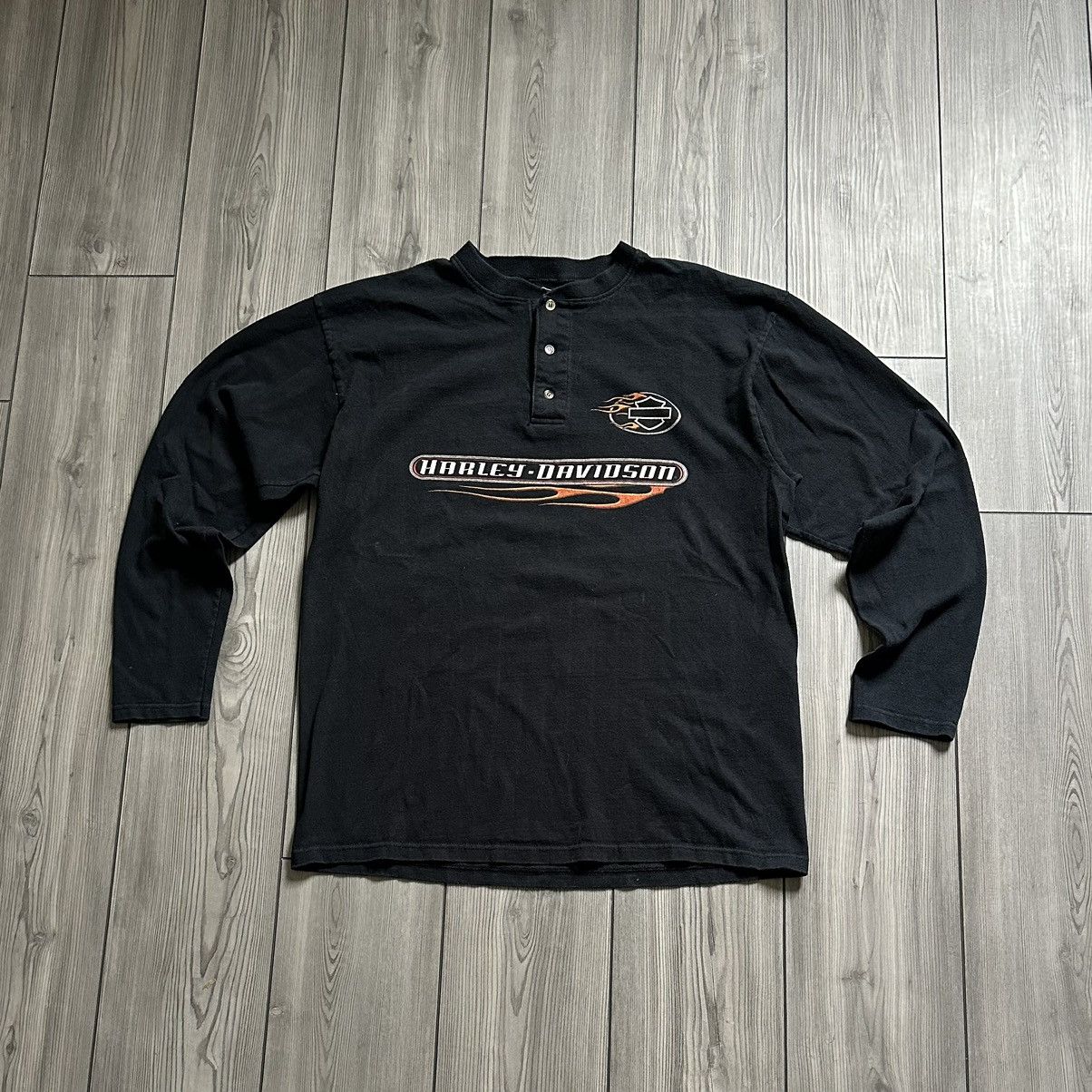 00'S Harley-Davidson Fire Pattern Long T-Shirt, Men's XXL, Long Sleeves / eaa523583