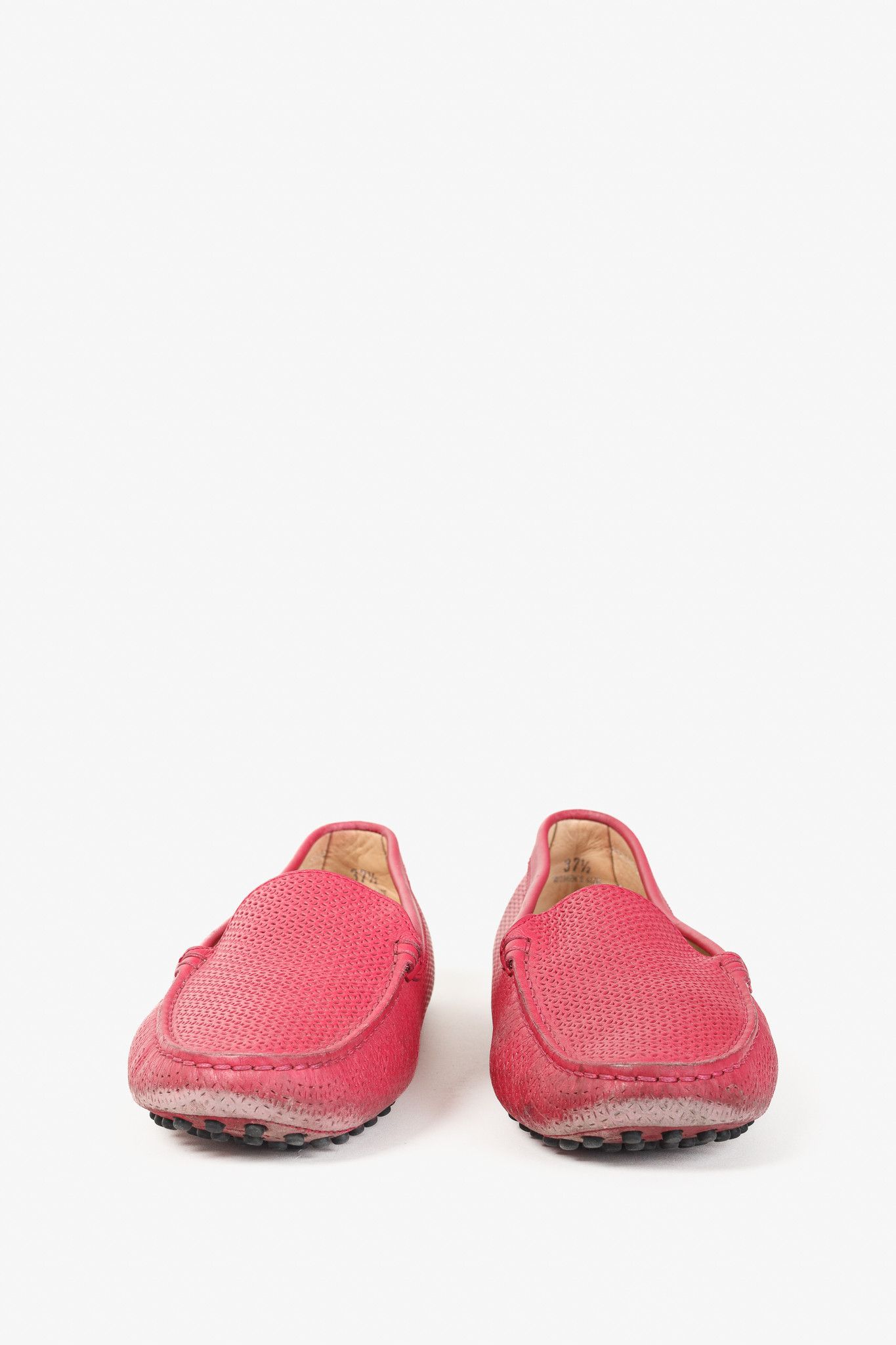 Tod's Tod's Pink Textured-Leather Gommino Driving Loafers Size US 7 / IT 37 - 10 Thumbnail