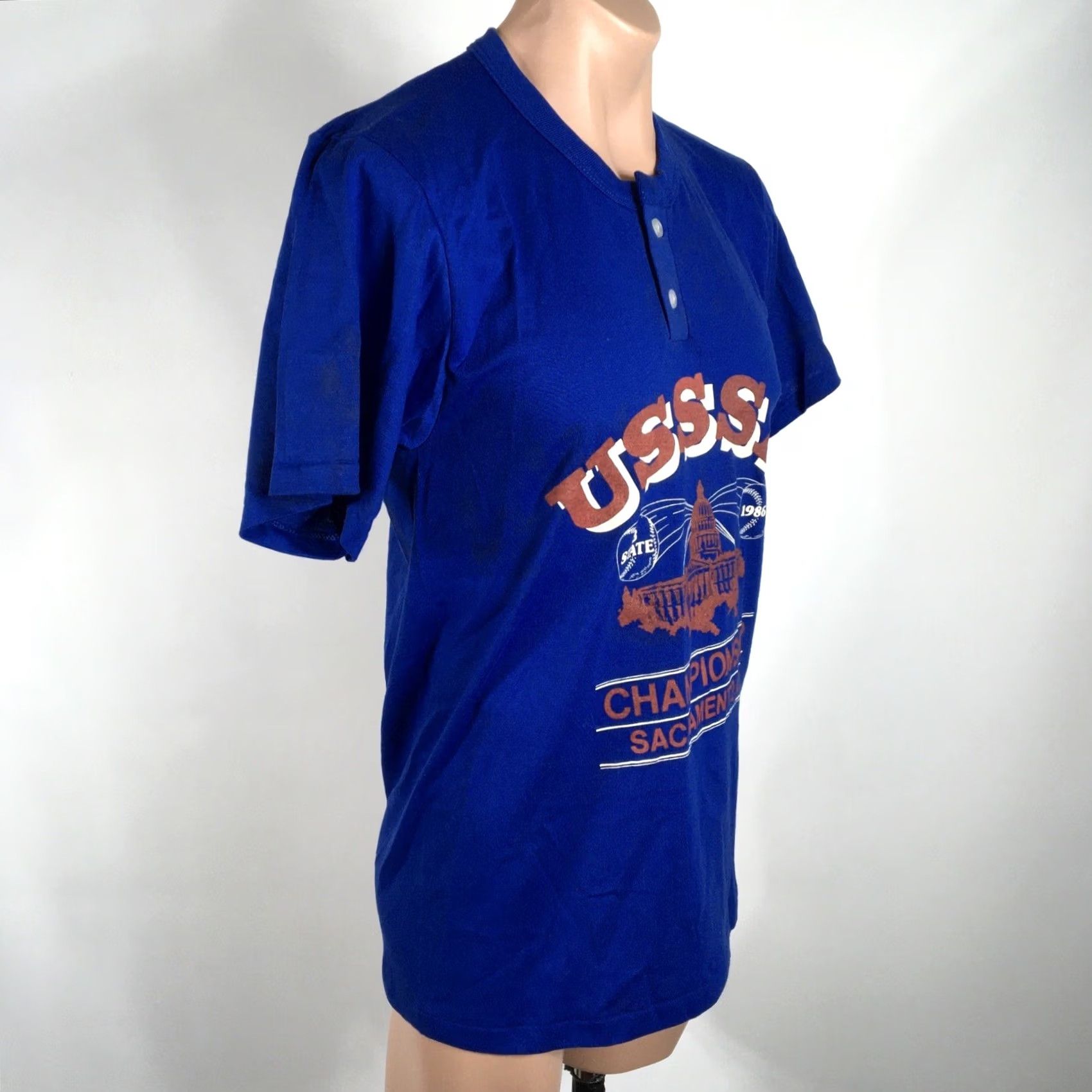Russell Athletic VTG 80S 1986 B STATE CHAMPIONSHIP Russell Athletic USSSA SHIRT Baseball Sz L USA Shirt Mens Graphic Tee Blue Size US L / EU 52-54 / 3 - 4 Thumbnail