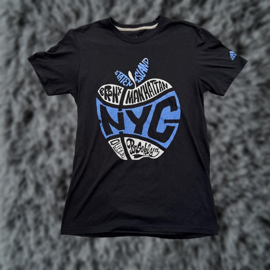 Adidas Adidas Shirt Small NYC Apple Graphic Climalite Man City/Graphic/Graphic Print Crew Neck Short Sleeve Black Polyester Cotton Mens S Size US S / EU 44-46 / 1 - 1 Thumbnail