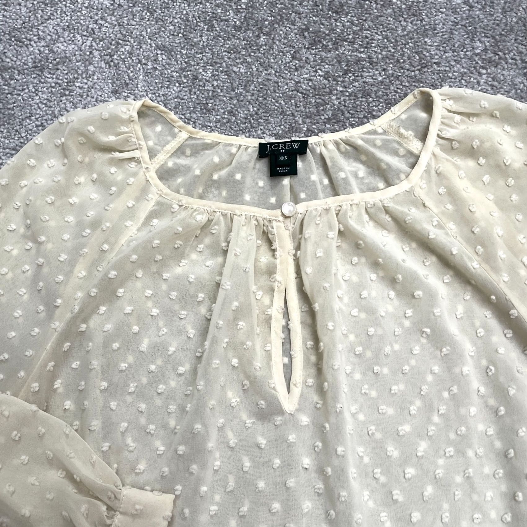 J.Crew J. Crew Ivory Peasant Blouse Womens XXS Sheer Keyhole Long Sleeve Top Swiss Dot Size XXS / US 00 / IT 34 - 2 Thumbnail