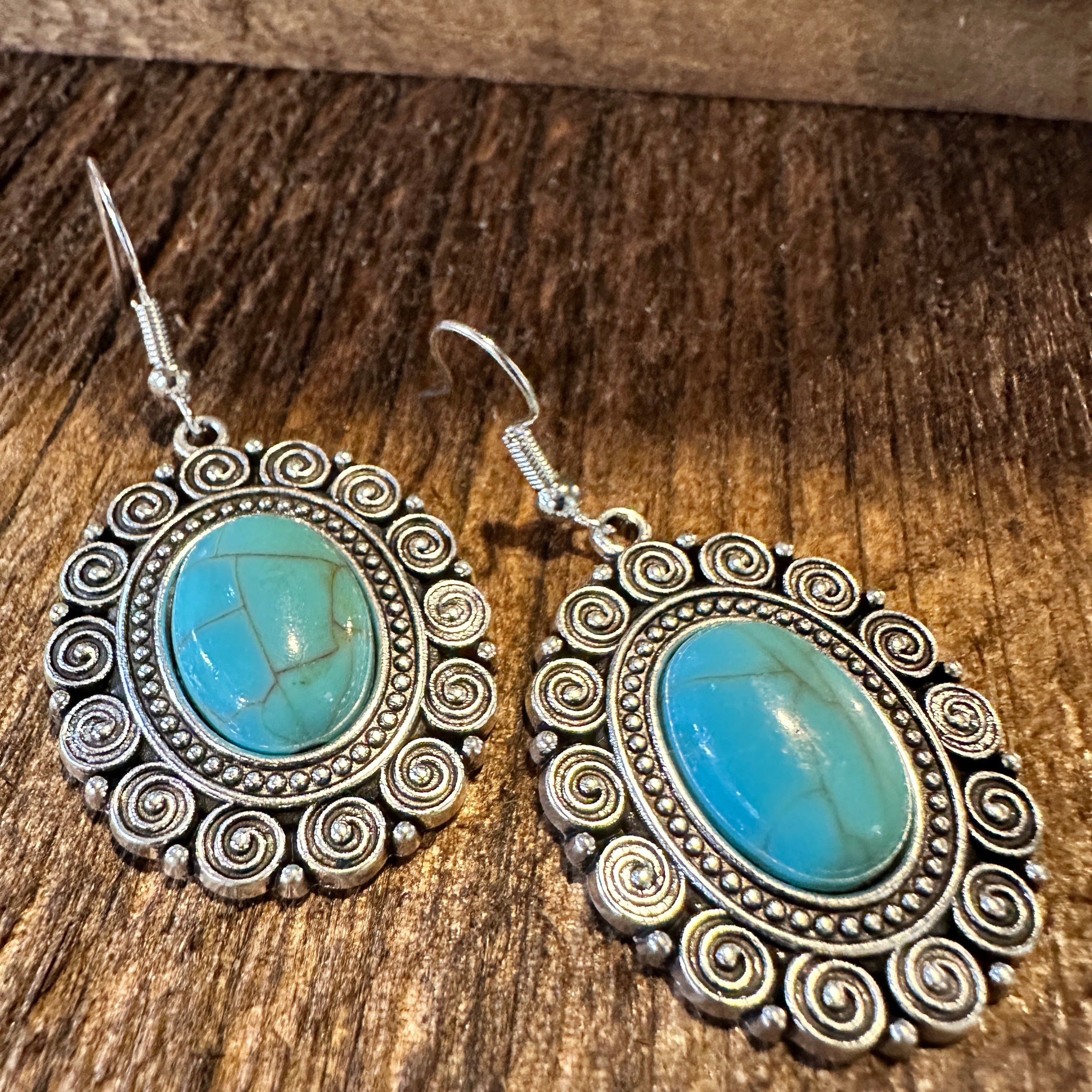 Other Boho Hippie Vintage Oval Lace Dangle Wire Earrings, Turquois Size ONE SIZE - 8 Thumbnail