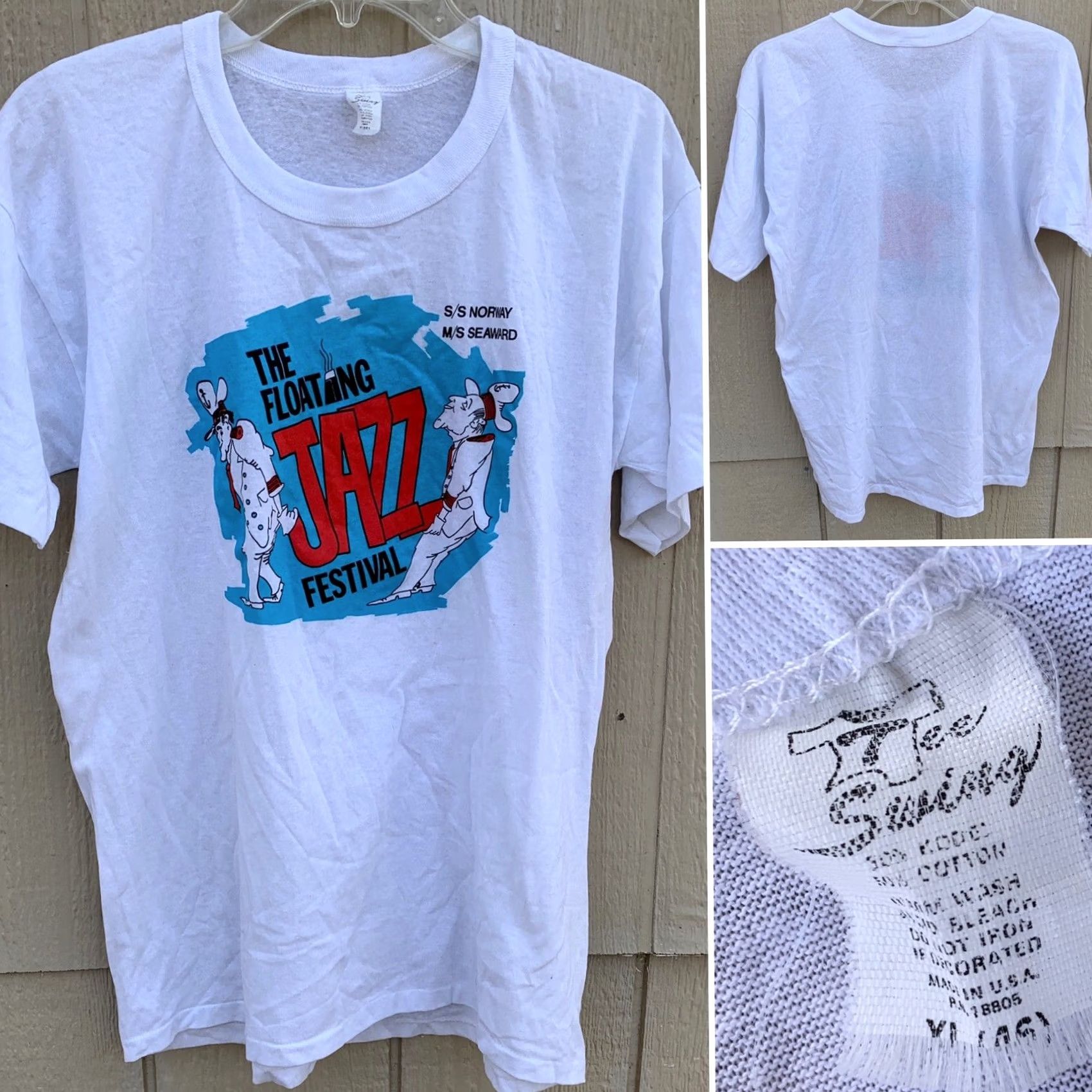 Vintage VINTAGE Tee Swing The Floating Jazz Festival S/S Norway M/S SEAWARD T-Shirt XL Made In USA Men White 1980s graphic tee Size US XL / EU 56 / 4 - 3 Thumbnail