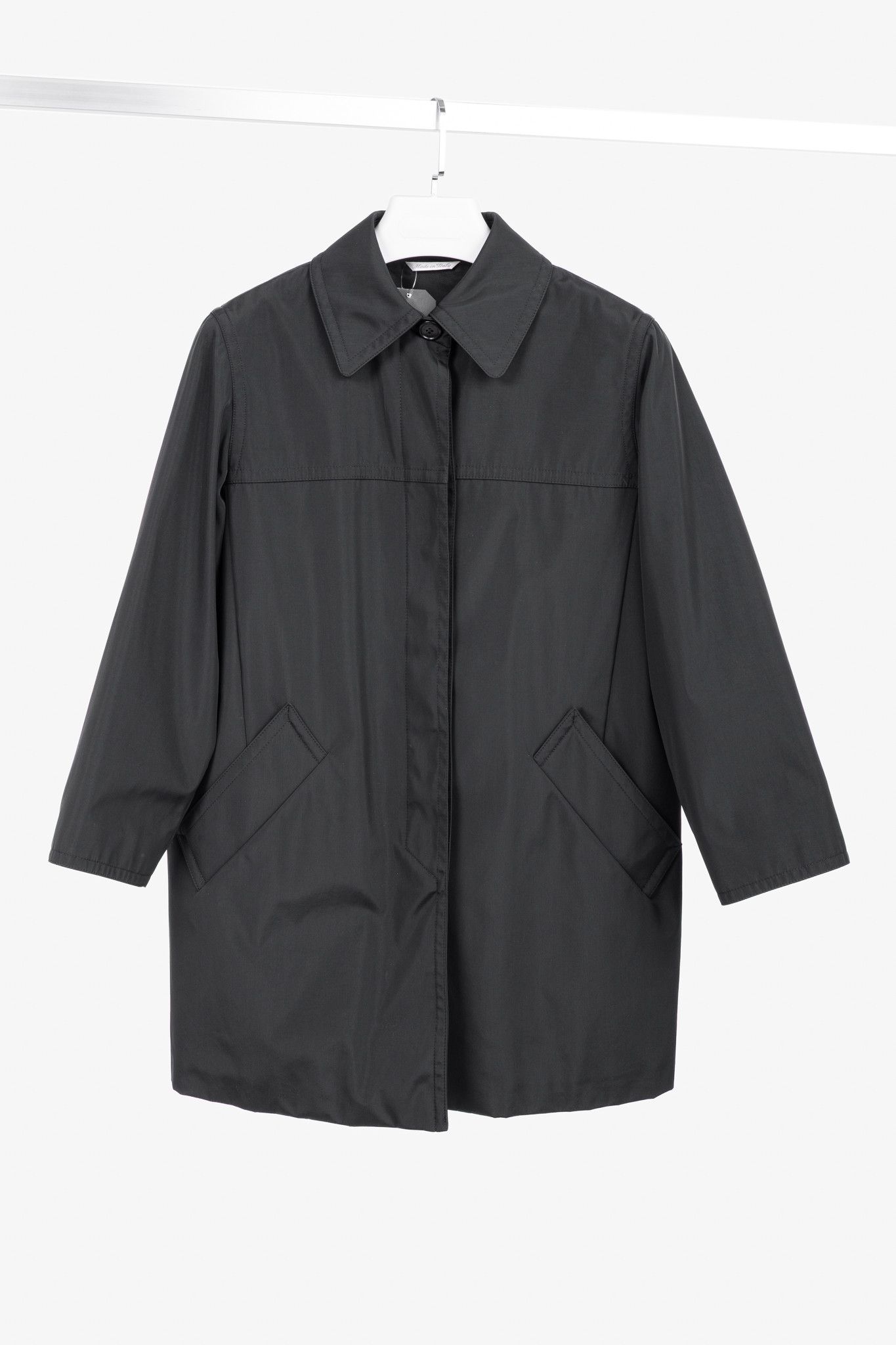 Max Mara Max Mara Black Nylon-Blend Taffeta Mac Coat Size XS / US 0-2 / IT 36-38 - 1 Thumbnail