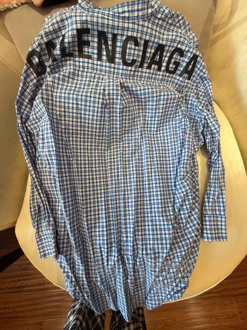 Balenciaga Balenciaga Blue Plaid Long Sleeve Shirt Size XS / US 0-2 / IT 36-38 - 4 Thumbnail