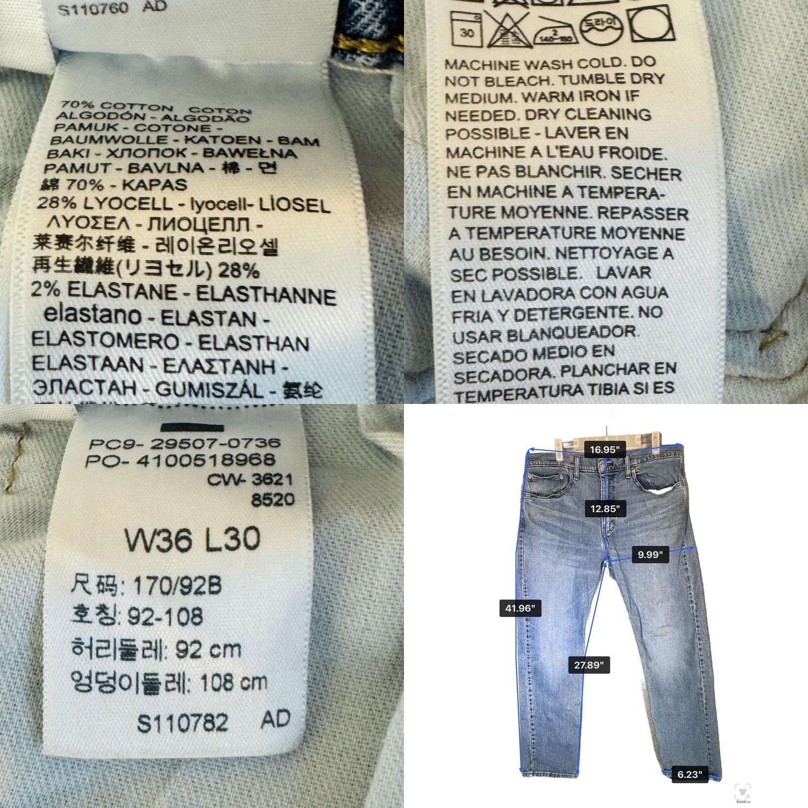 Levi's Levi's 502 Jeans Mens 36x30 Blue Light Wash Tapered Stretch Denim Zip Fly Casual (Regular) Mens Size US 36 / EU 52 - 9 Thumbnail