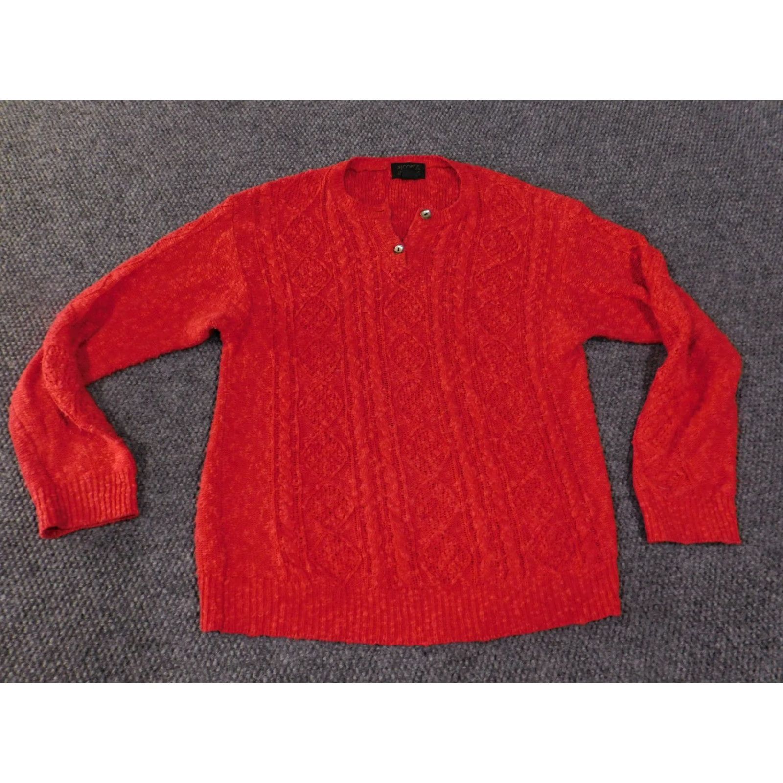 Vintage Alcott and Andrews Sweater Womens Medium Red Cable-Knit Pullover Crew Neck Long Sleeve Size M / US 6-8 / IT 42-44 - 2 Thumbnail