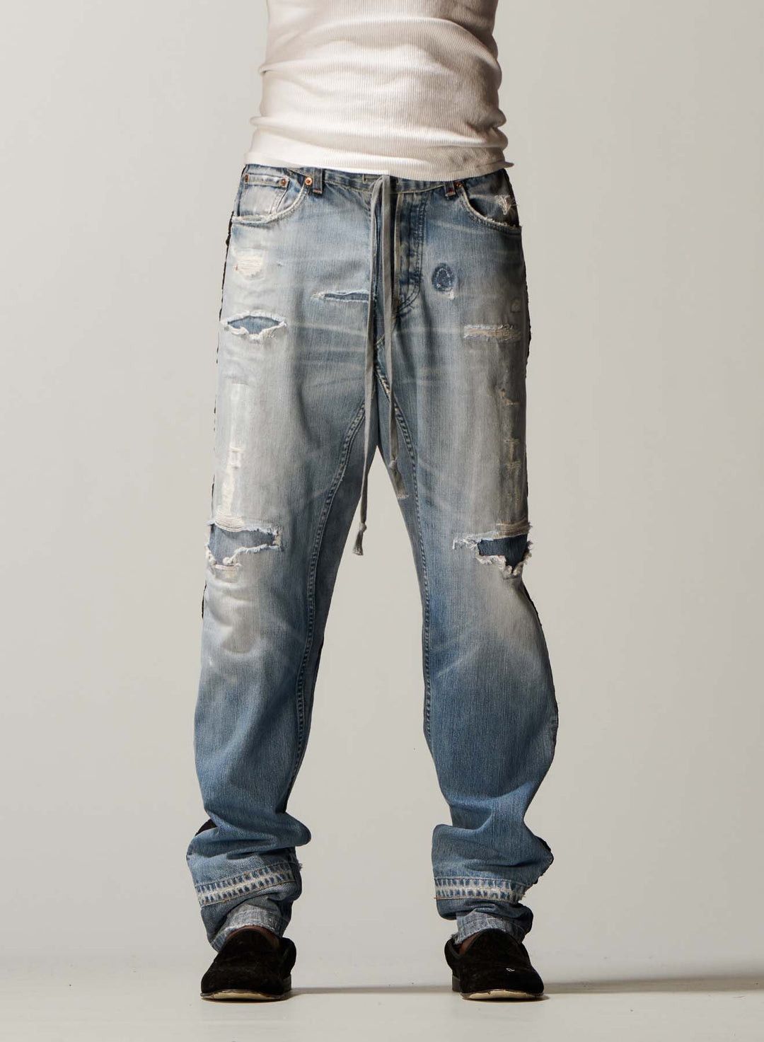 Pre-owned Greg Lauren $1250 T Tux Denim Lounge Pant Jeans In Blue