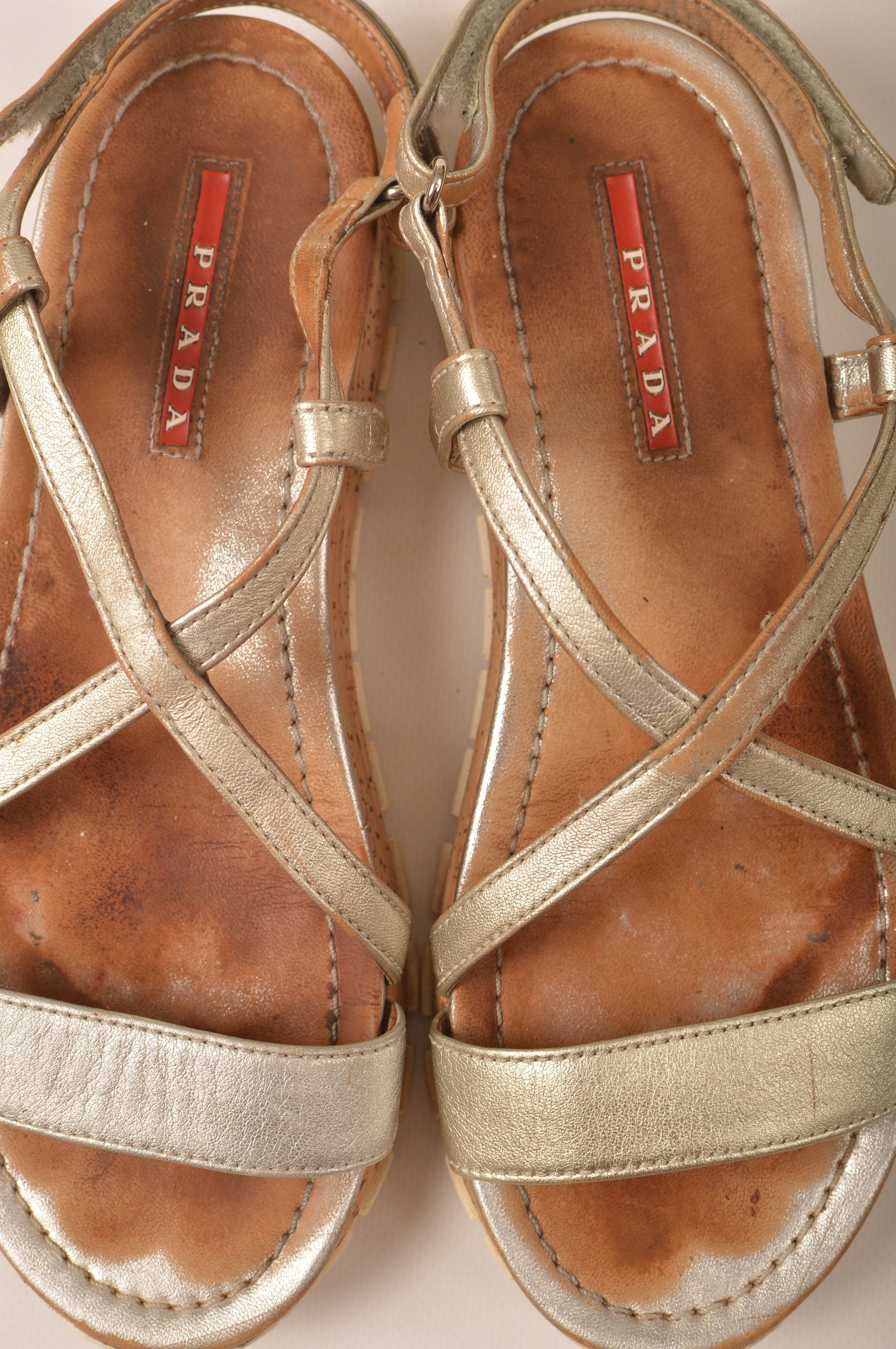 Prada × Vintage Prada Vintage Pratform Cork Silver Strappy Sandals Size US 7 / IT 37 - 8 Thumbnail