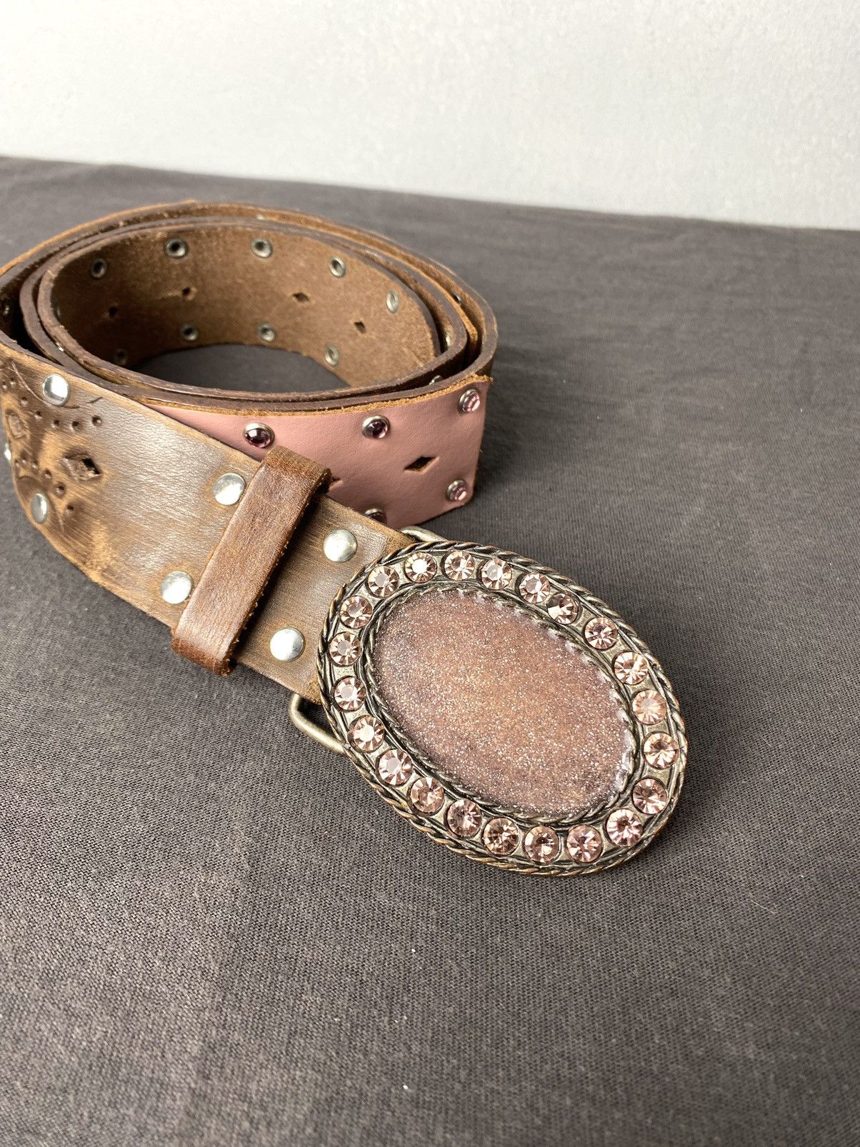 Cowboy Equipment Italy Made Vintage Belt Cowboy Style Rhinestones Patchwork Size ONE SIZE - 3 Thumbnail