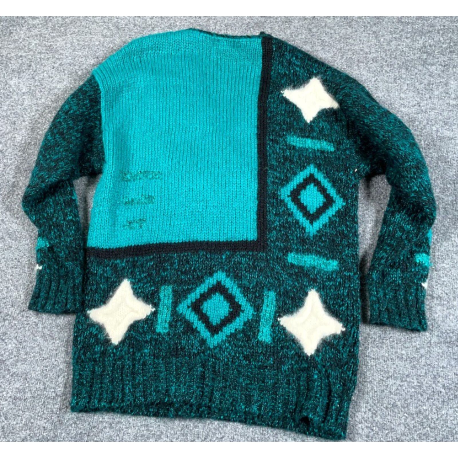 Etro VTG 80s Broad Striped Abstract Sweater Women's Medium Green Dark Red Retro Knit Size M / US 6-8 / IT 42-44 - 2 Thumbnail