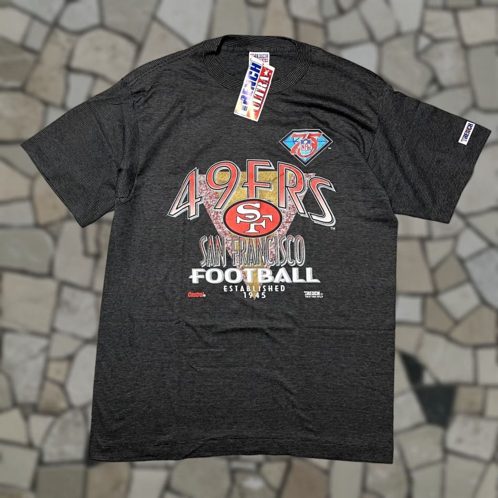 VINTAGE 90s The Trench San Francisco 49ers T-Shirt XL Black Men Crew Neck Short Sleeve Single Stitch Deadstock Graphic Print Reg. Fit