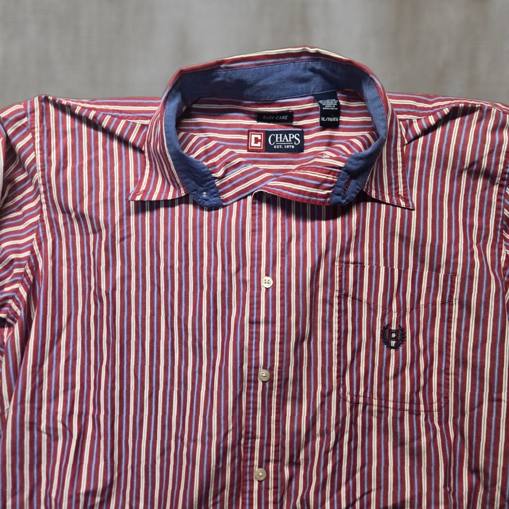 Chaps VINTAGE CHAPS Shirt Men XL Red Striped Button-Up Casual All Seasons Easy Care Long Sleeve Size US XL / EU 56 / 4 - 1 Thumbnail