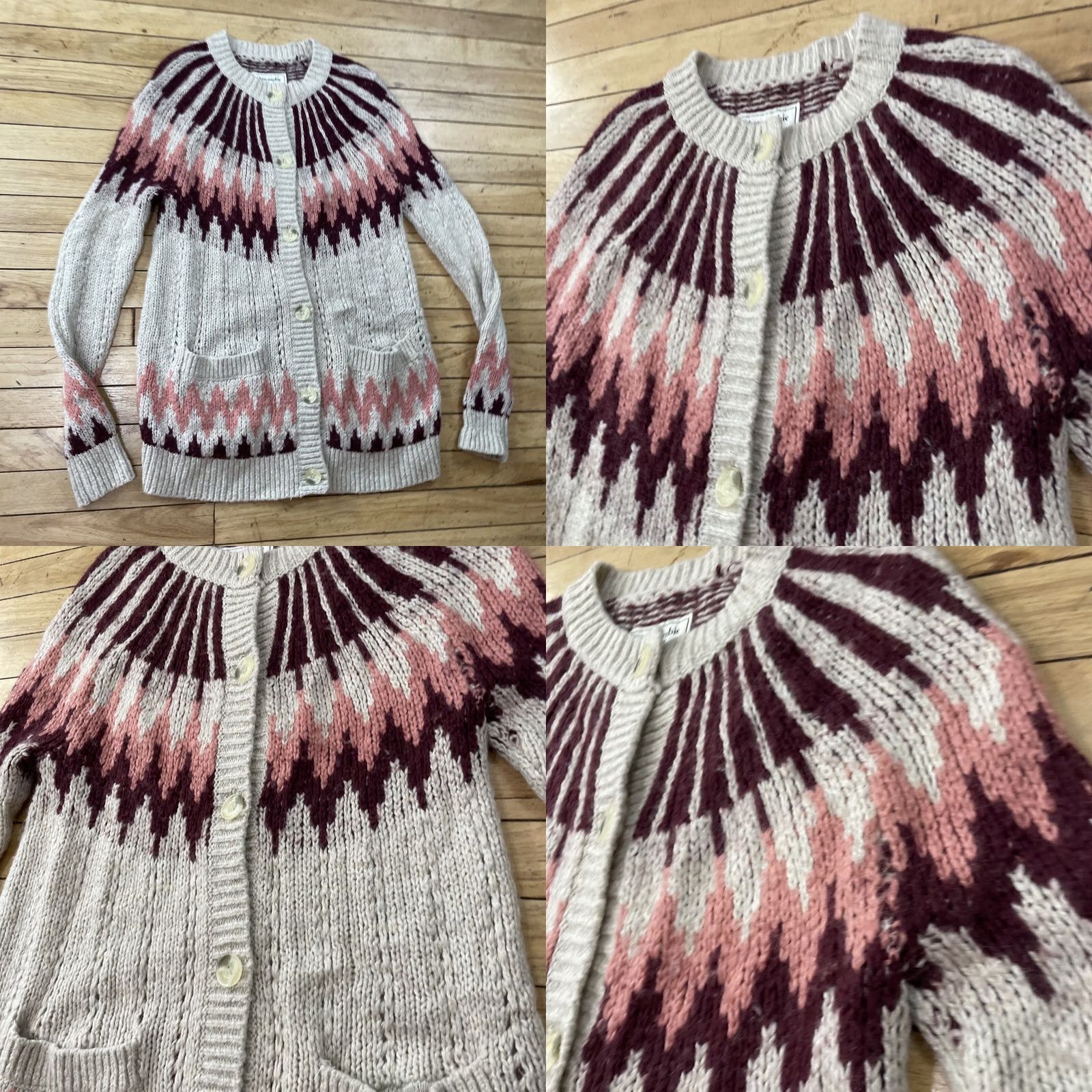 Abercrombie & Fitch Abercrombie & Fitch Wool Cardigan Sweater Women S Beige Pink Nordic Y2K Knit S Size S / US 4 / IT 40 - 10 Thumbnail