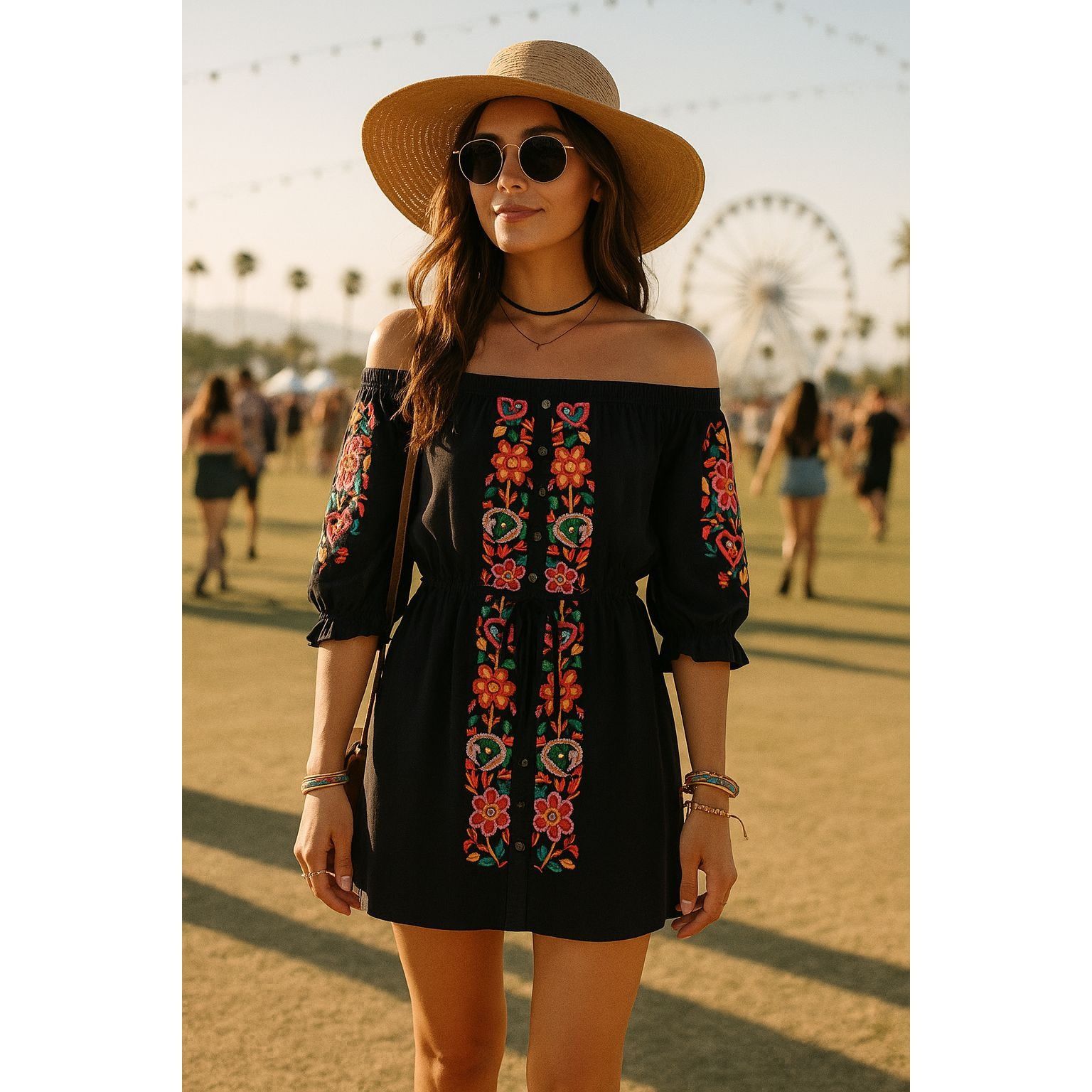 MISA Los Angeles Misa Women's Embroidered Mini Dress Black S Boho Festival Re Size S / US 4 / IT 40 - 2 Thumbnail