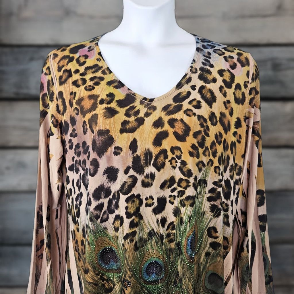 Vintage VINTAGE The Pyramid Collection Womens Top 1X Black Beige Animal Print Embellished Blouse Size XL / US 12-14 / IT 48-50 - 1 Thumbnail