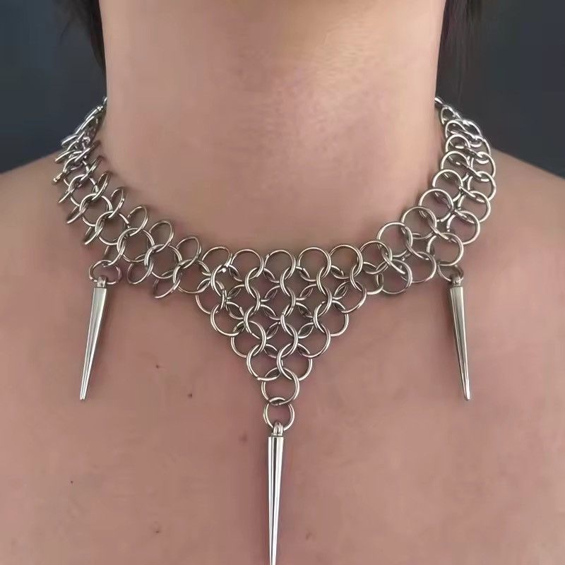 Other Gothic Punk Rivet Geometric Vintage Silver Chain Necklace Size ONE SIZE - 2 Thumbnail